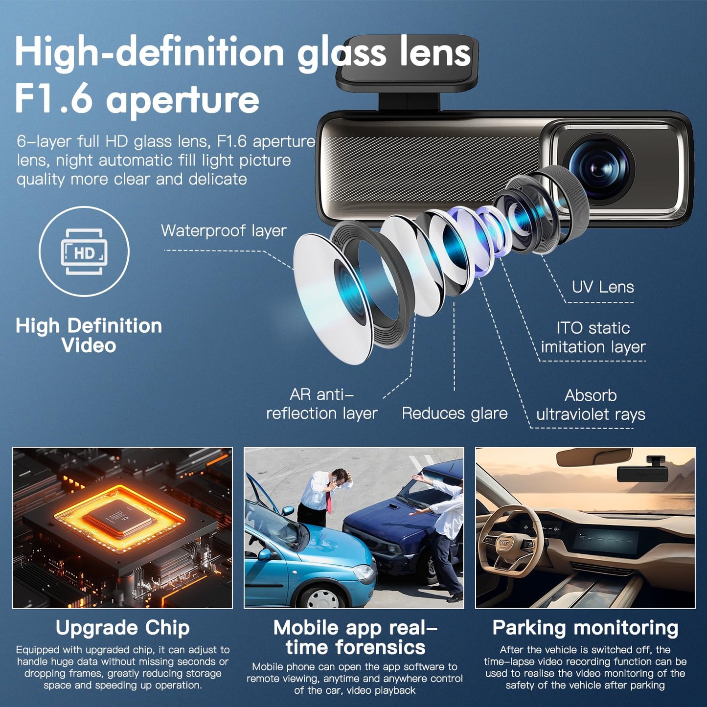COCDLAN Dash Cam 2K 1440P WiFi Car Camera with App, Dash cam with Night Vision,160°Wide Angle WDR,Loop Recording,Free 64GB SD Card,24 Hrs Parking Mode