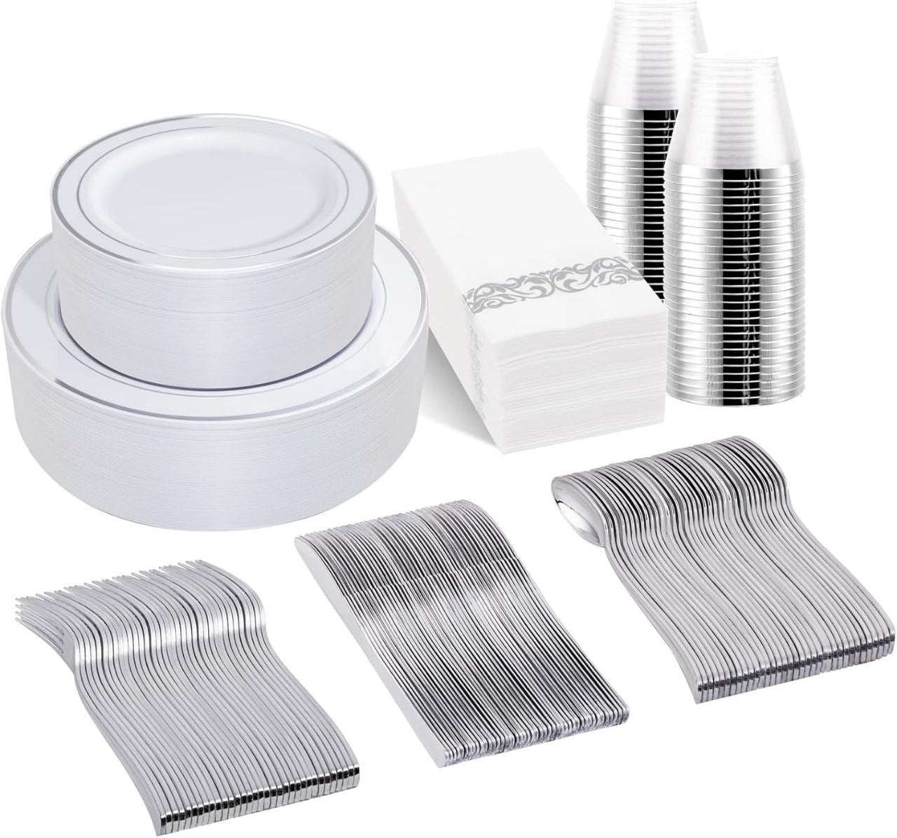 350 Piece Plastic Dinnerware Set Disposable Plates Utensils