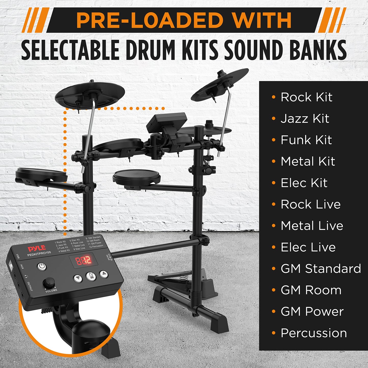 7-Piece Pyle Electronic Drum Set with MIDI Support
