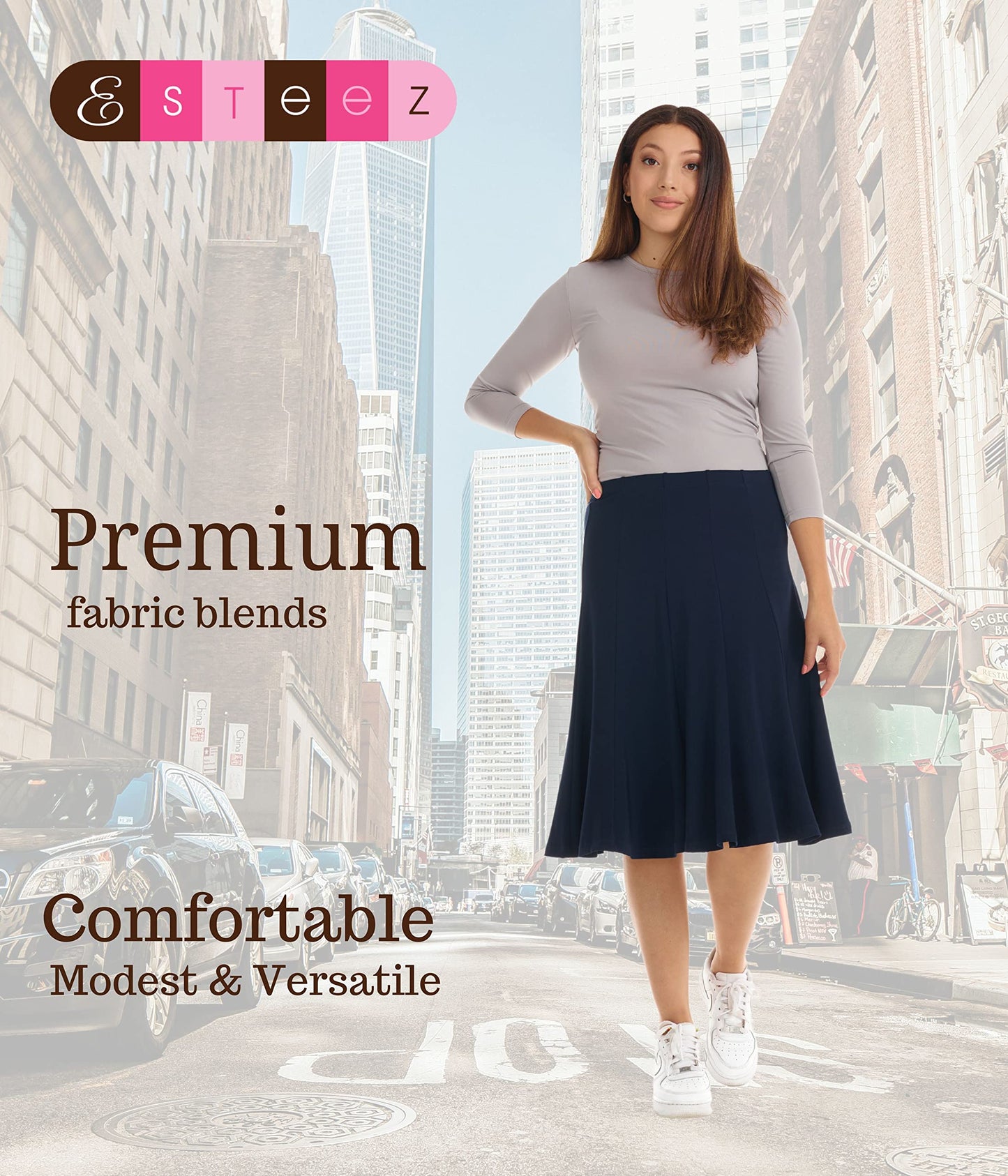 ESTEEZ Skirts for Women Midi Length -Womens - Navy A-line Skirt - Florence (EX802159 Navy Medium)