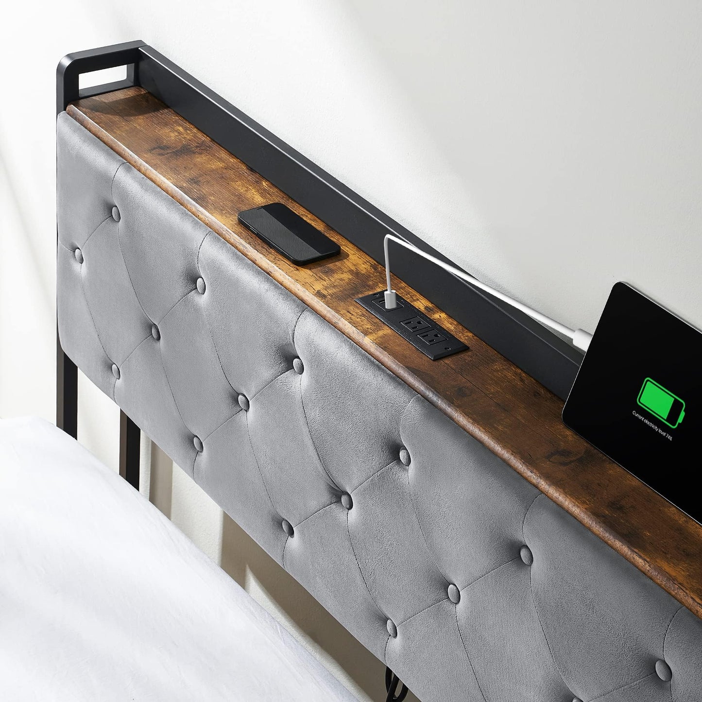 Full Size Velvet Bed Frame with Storage Drawers