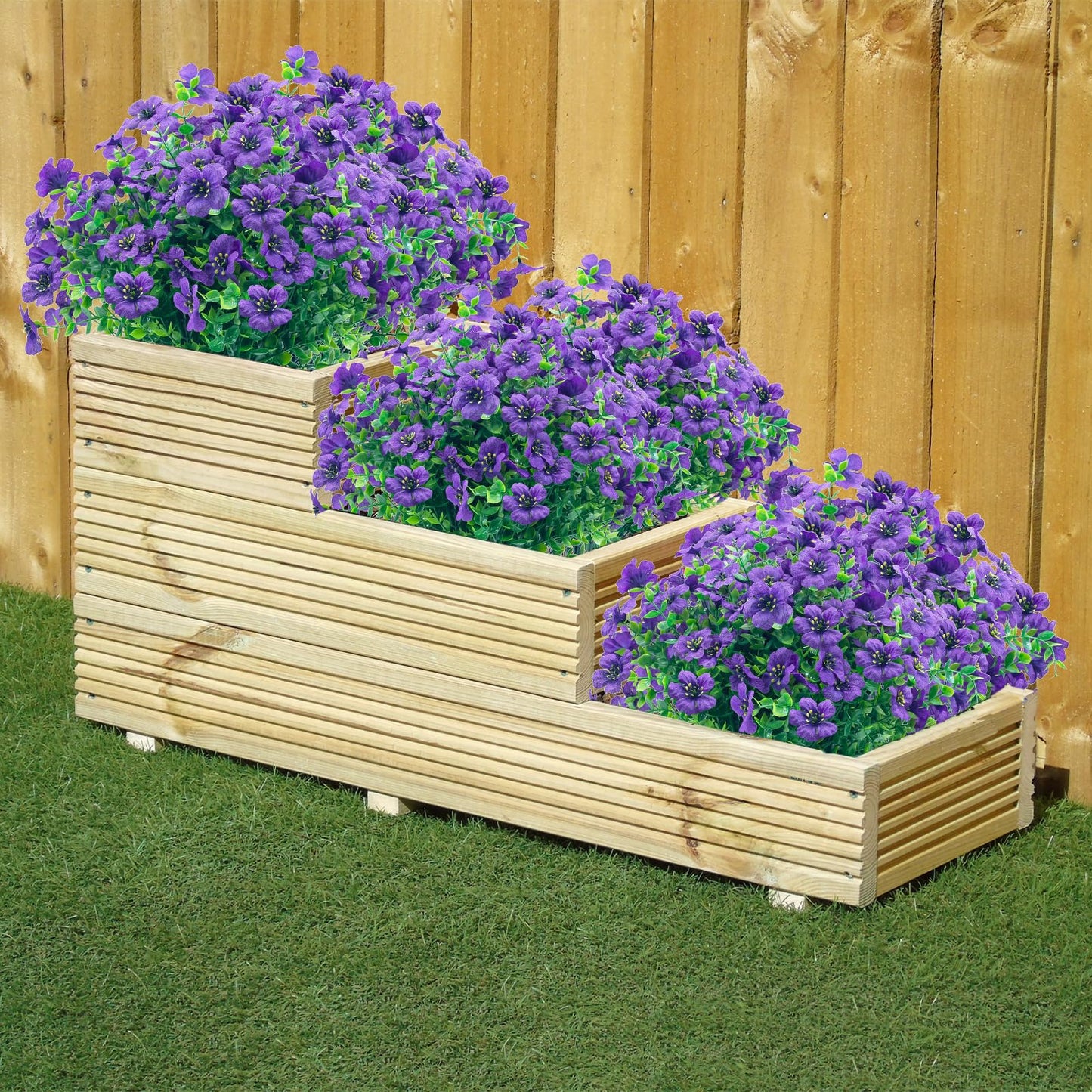 DRT DERUITAI Artificial Flowers for Outdoors 20 Bundles Faux Outside Flowers No Fade UV Resistant Fake Plastic Shrubs Home Outdoor Decor (Purple)