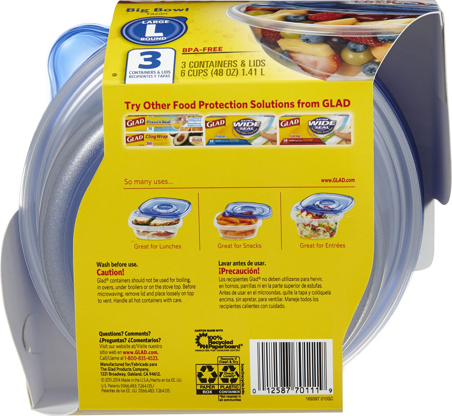 48 Ounce Glad Food Storage Containers, 4 Pack