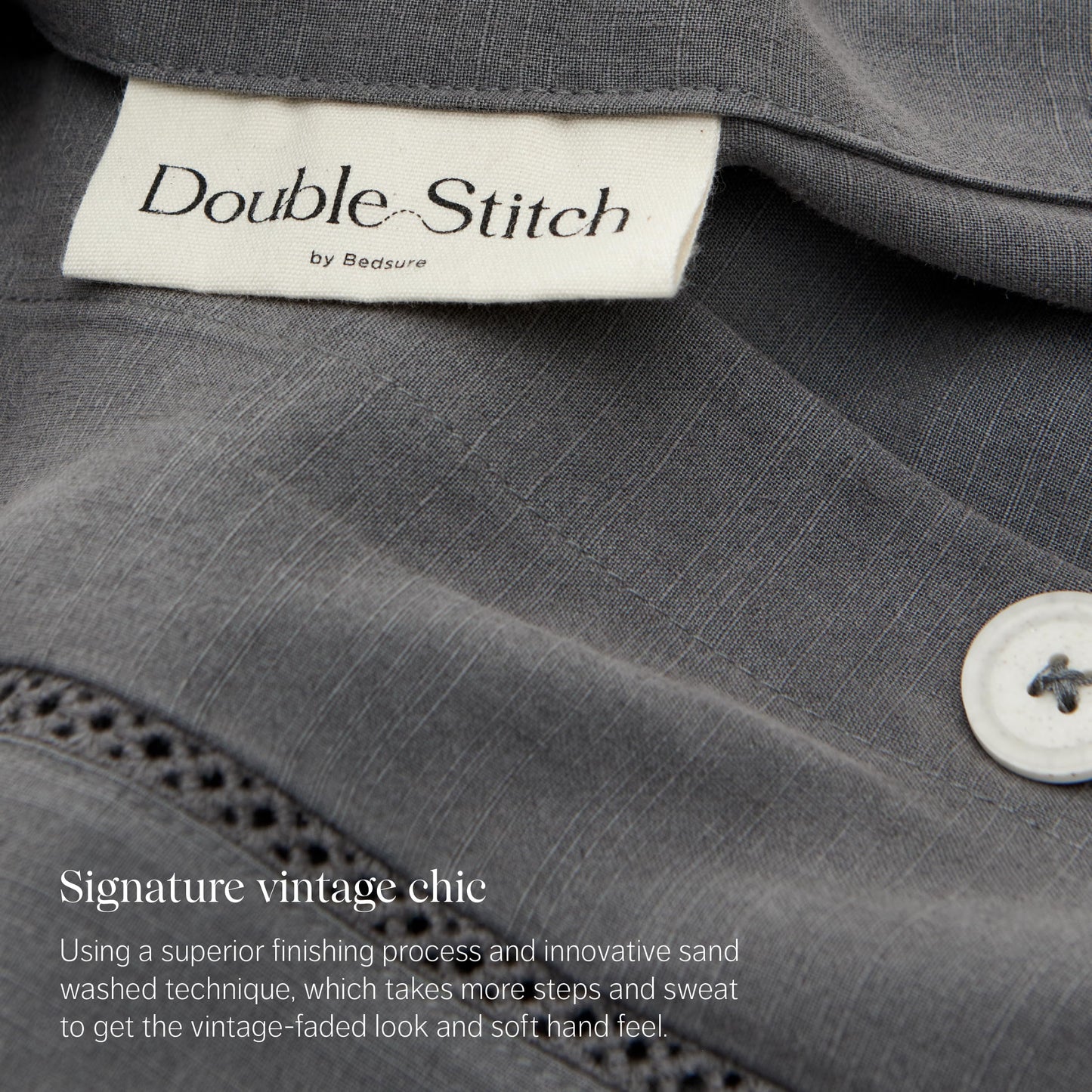 Linen Duvet Cover Set - Queen Size, Charcoal Grey