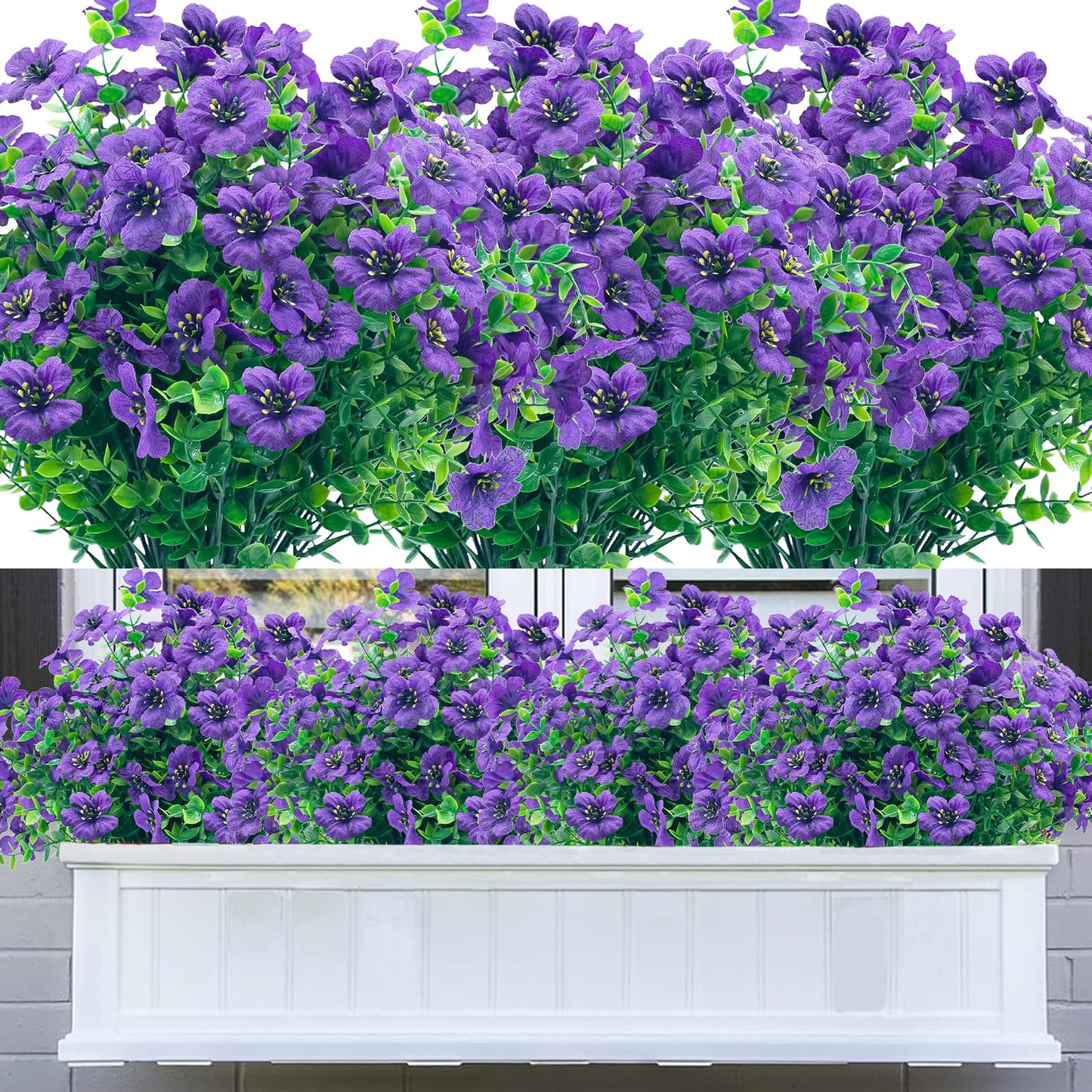 DRT DERUITAI Artificial Flowers for Outdoors 20 Bundles Faux Outside Flowers No Fade UV Resistant Fake Plastic Shrubs Home Outdoor Decor (Purple)