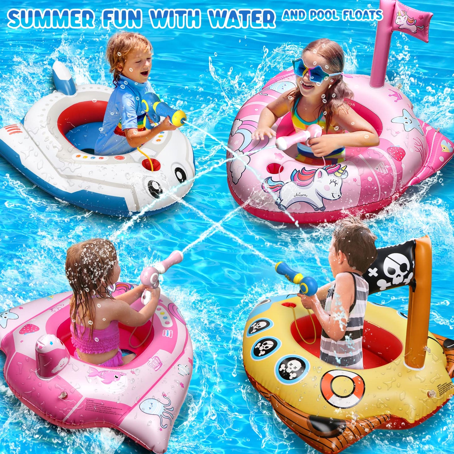 HopeRock Unicorn Pool Floats for Kids and Toddlers,with Water Gun, Pool Toys for 3-8 Years Old Girls and Boys, Inflatable Swimming Pool Toys
