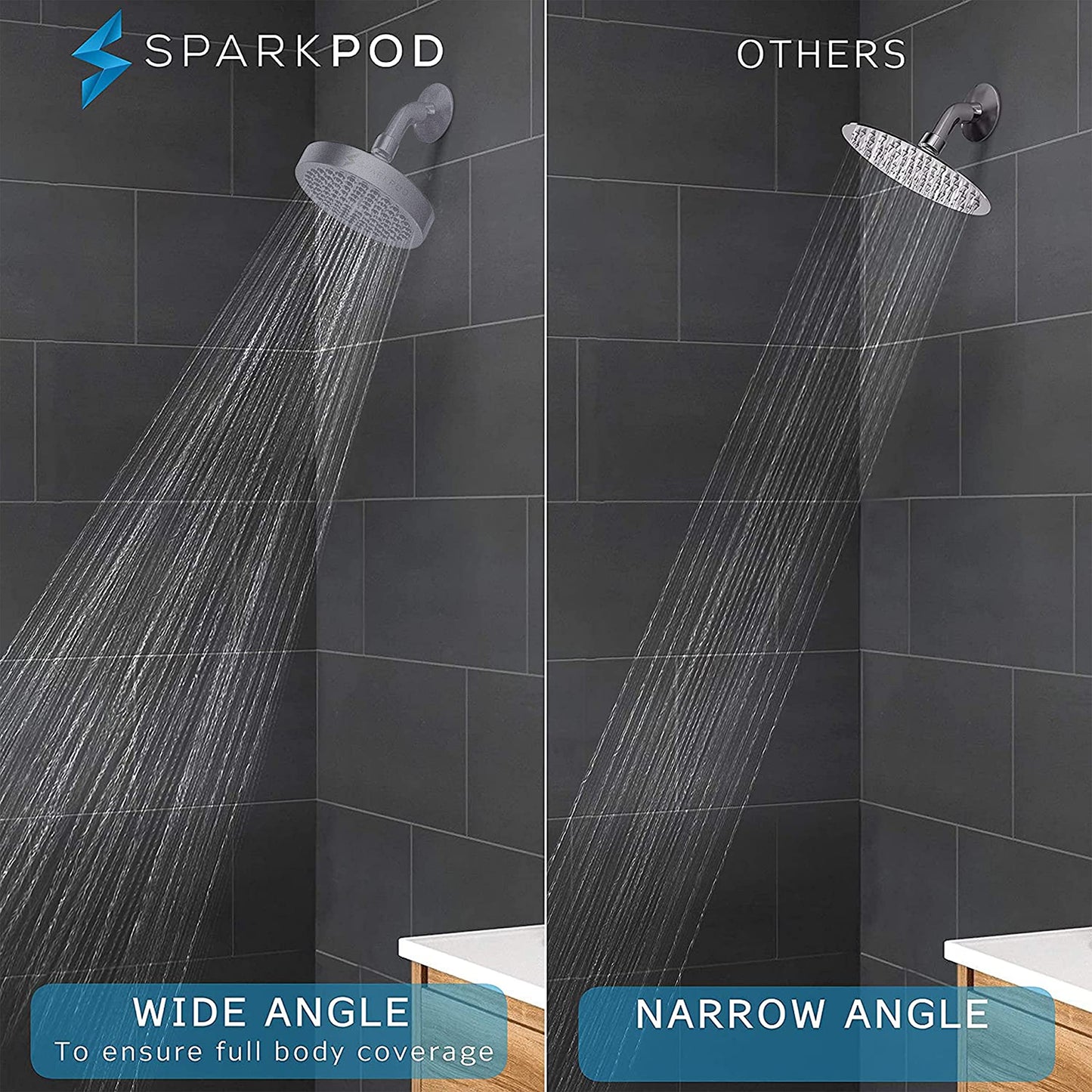 SparkPod High Pressure Rain Shower Head - Charcoal