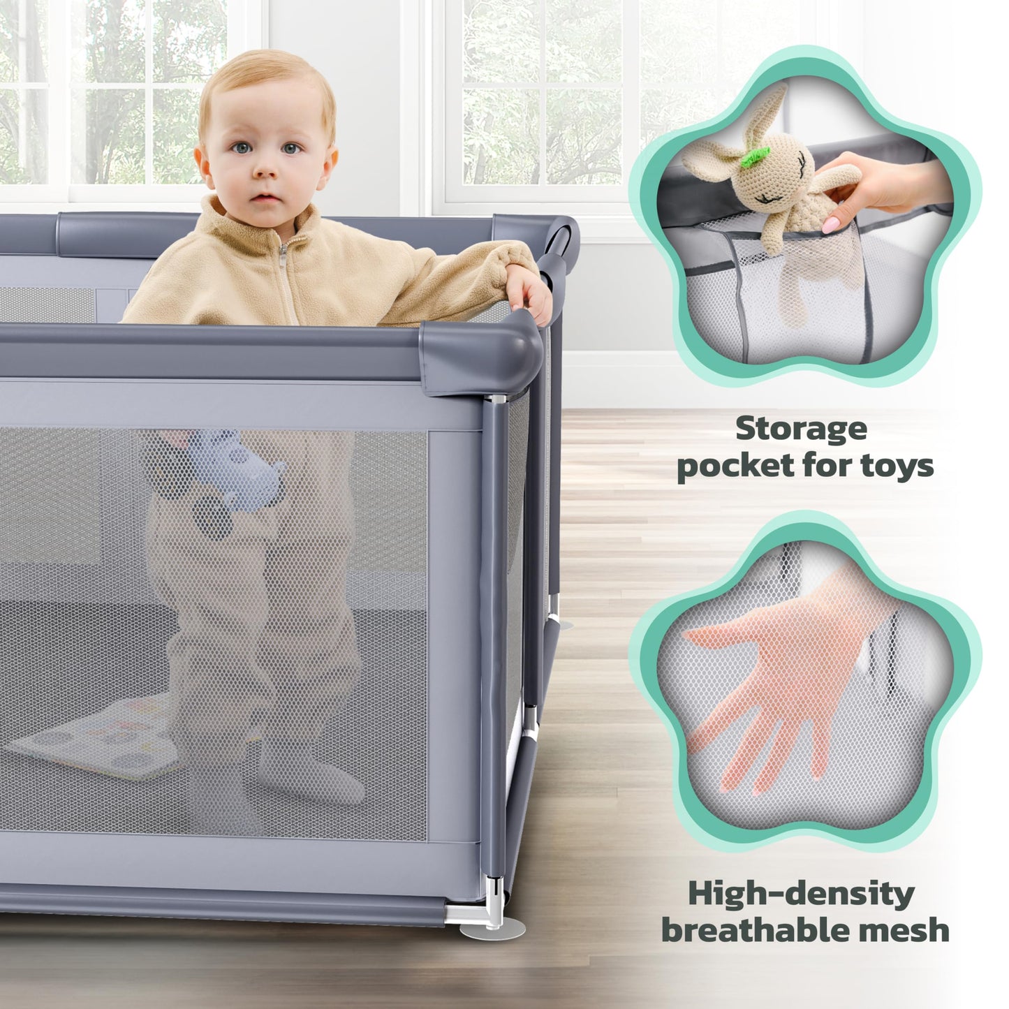 Baby Playpen 50x50 Inch Soft Mesh Fence