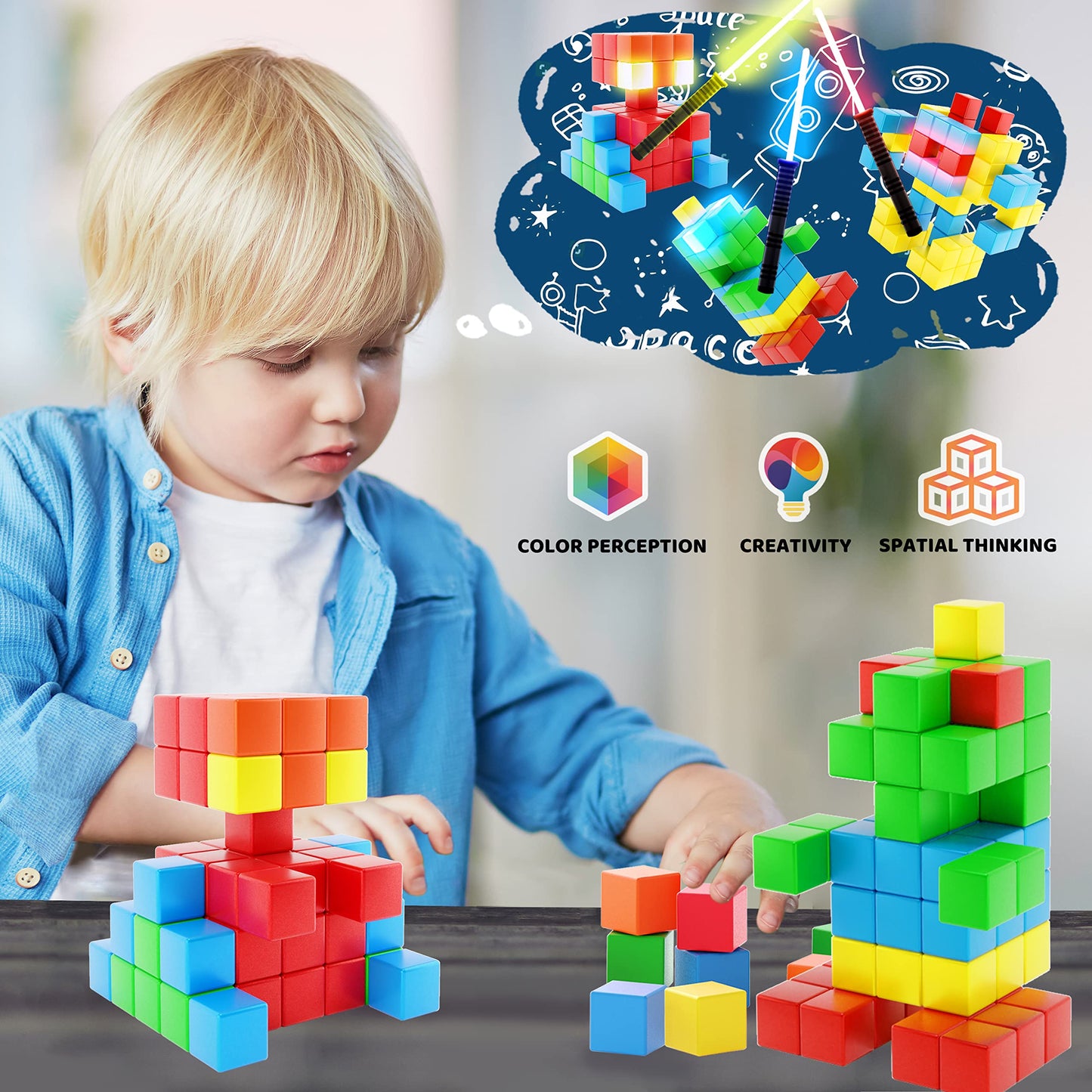 Hiwawind Magnetic Blocks 1.18 inch, Large Magnetic Cube Toy for Sensory STEM Education Preschool Magnet Toys for 3 4 5 6 Year Old Boys and Girls,Christmas Birthday Gifts for Kids Age 3+