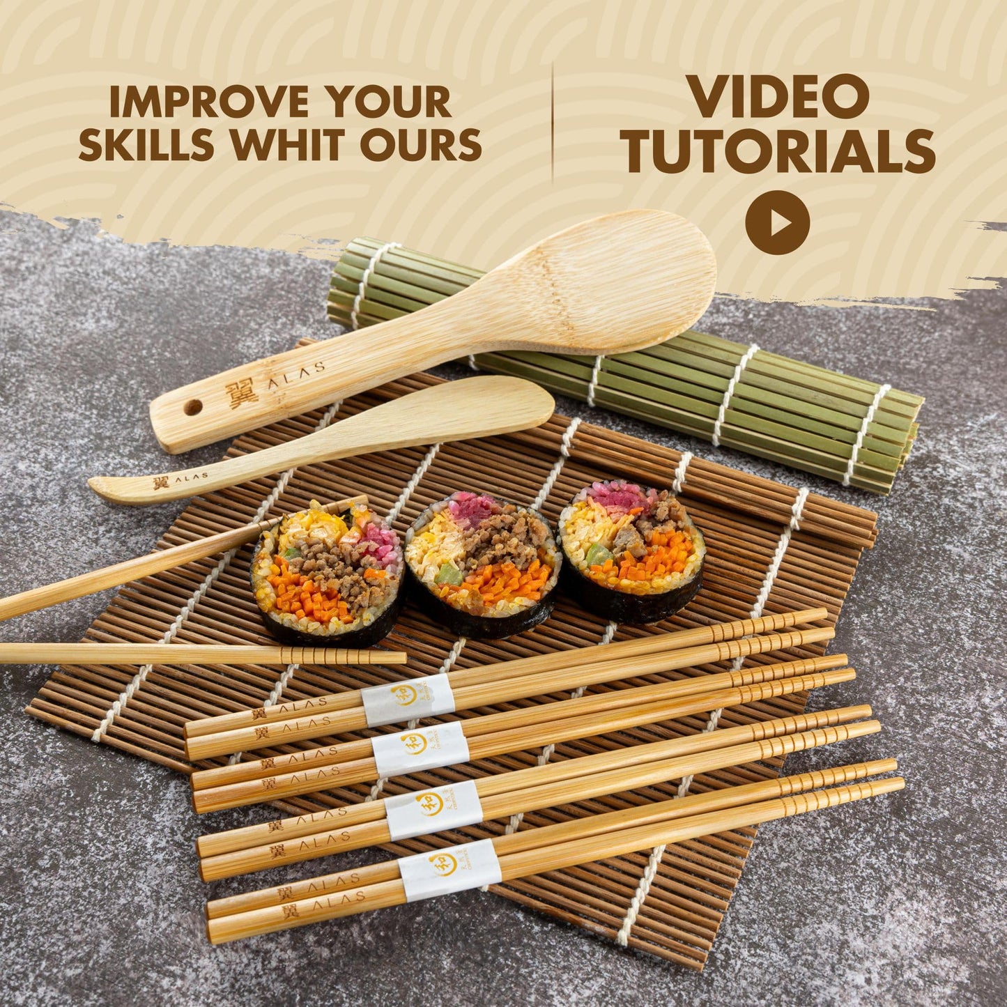 Sushi Making Kit with Bamboo Roller and Mat