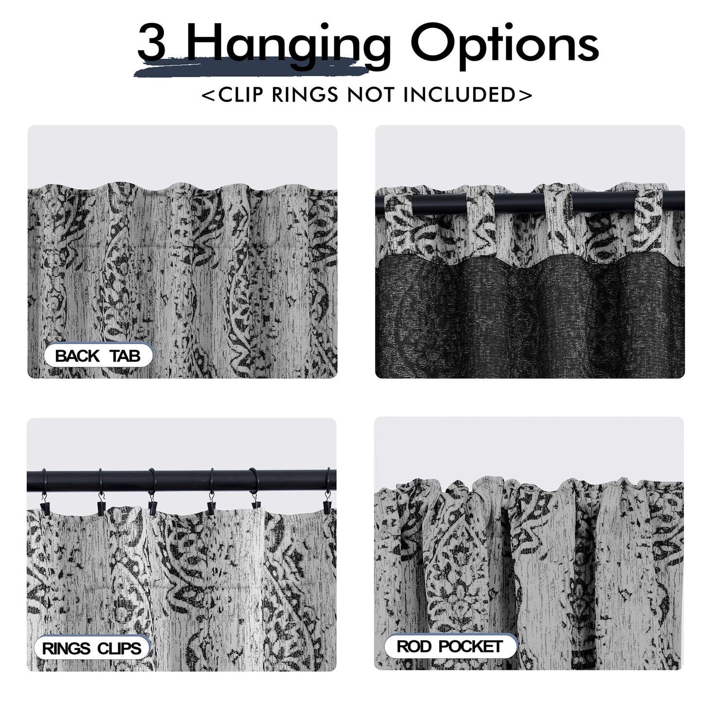 Elegant Black Curtains with Boho Medallion Pattern