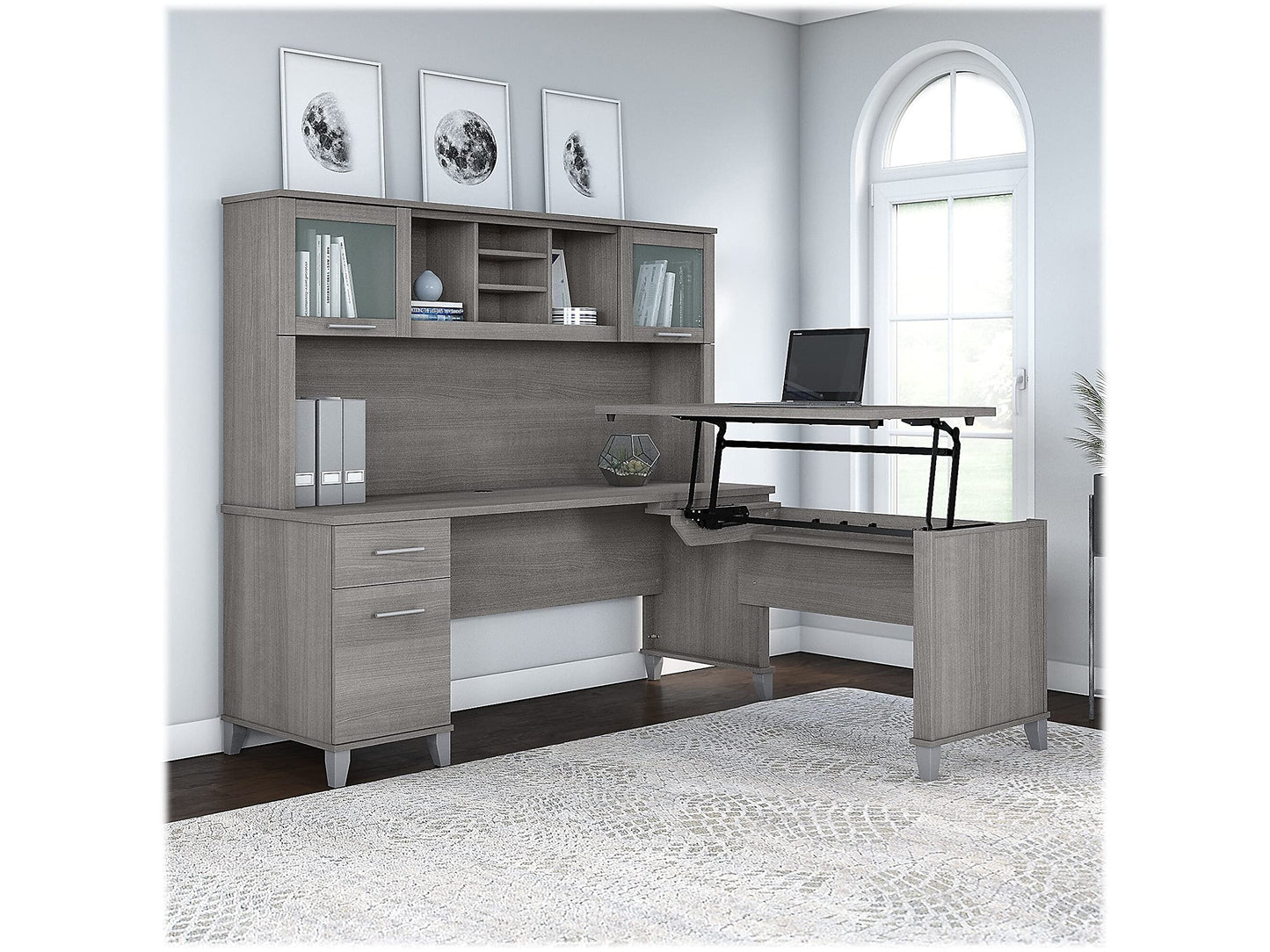 Bush Furniture Sit Stand L Shaped Desk with Hutch