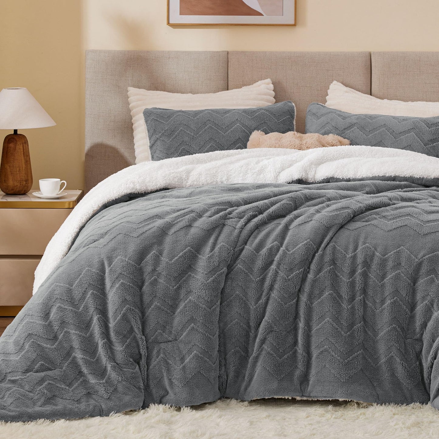 BEDELITE Fluffy Twin Comforter Set - Sherpa Grey