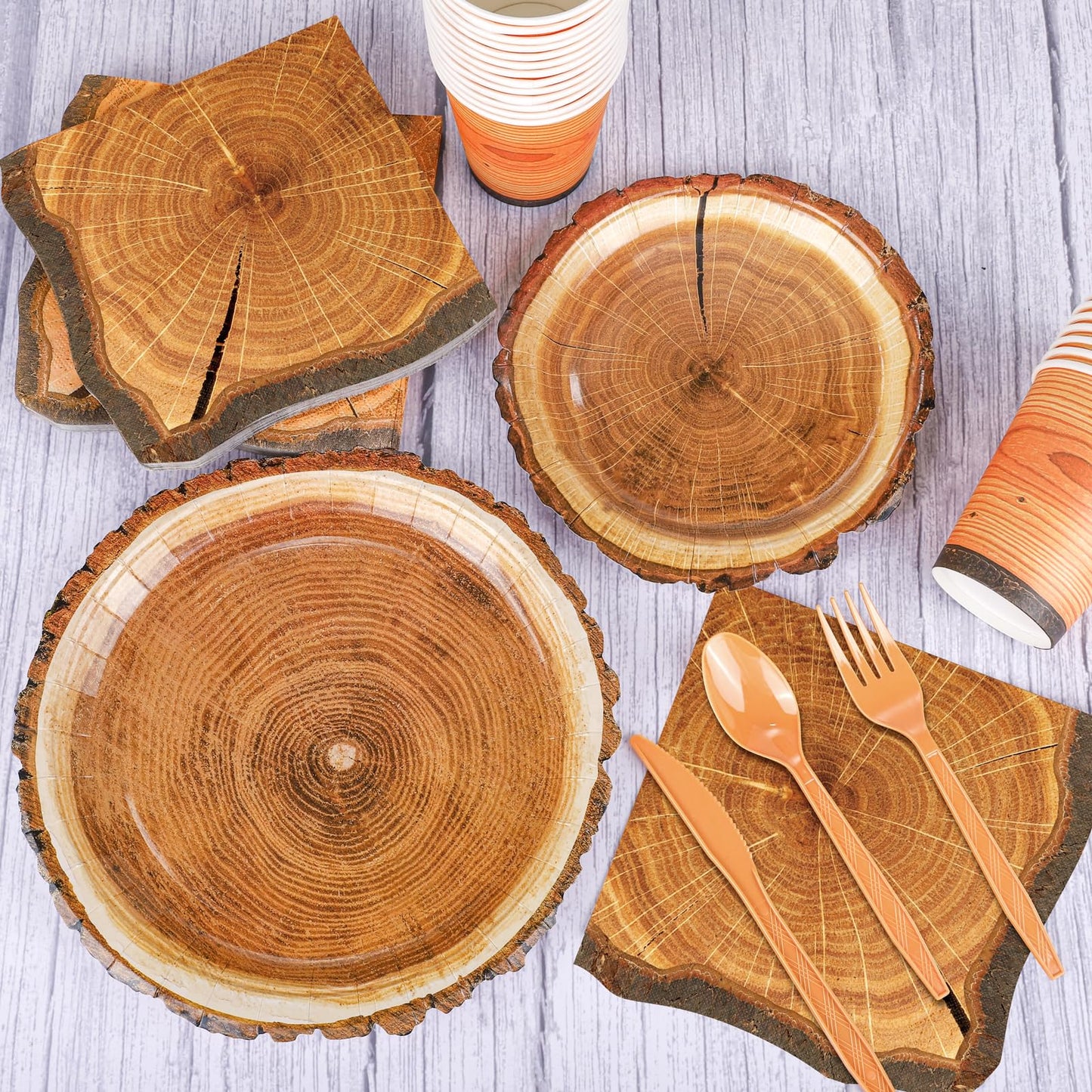 Camping Wood Grain Tableware Set for 50 Guests