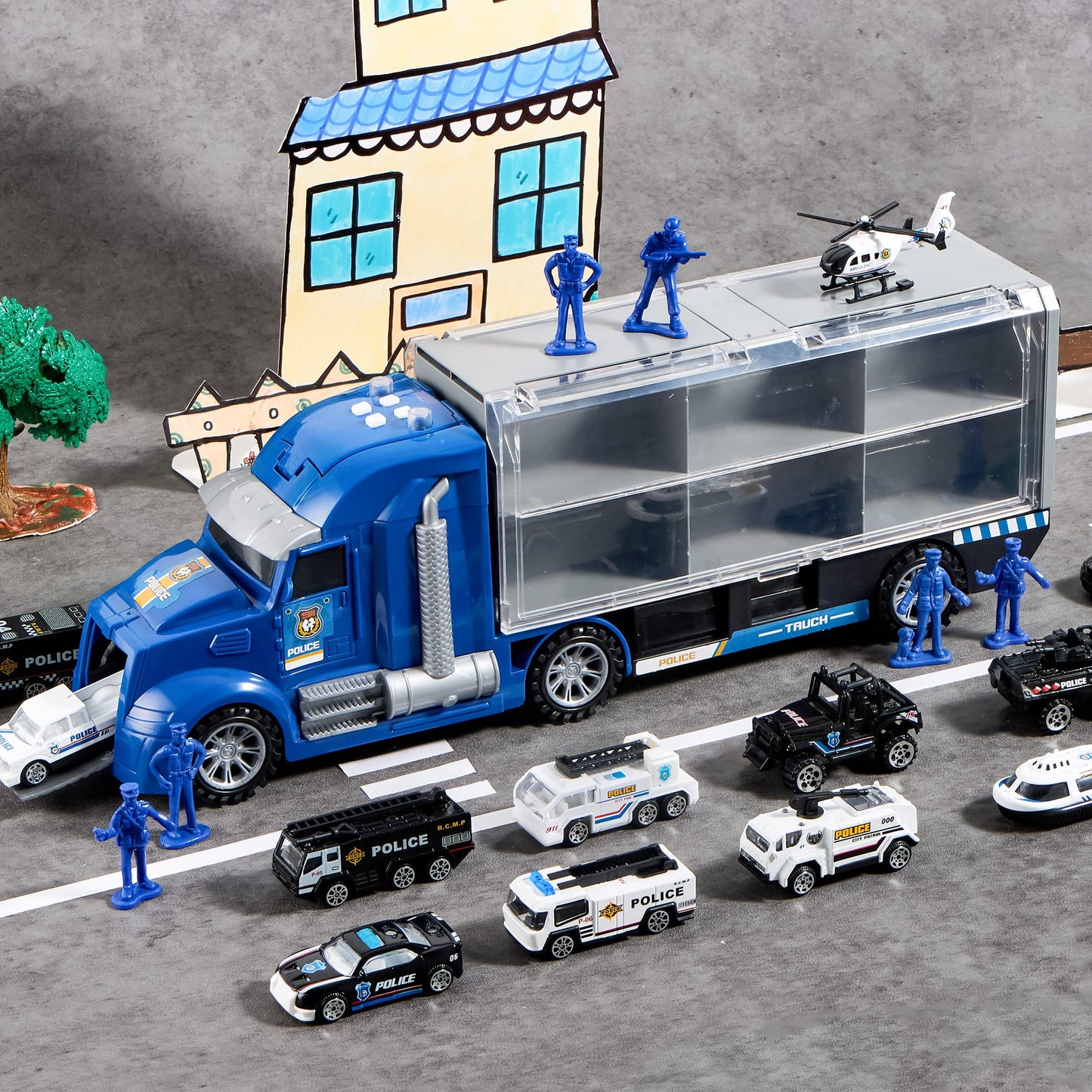 JOYIN 25-in-1 Police Rescue Truck Toy Set