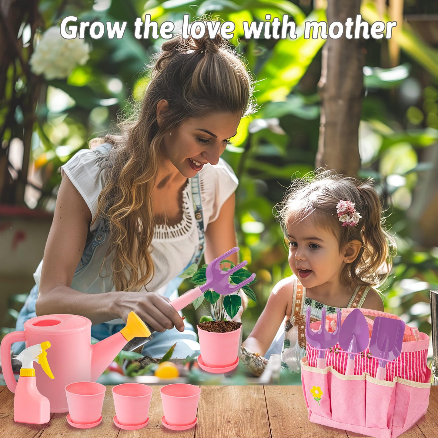 Kids Gardening Tools Set with Tote Bag & Pots