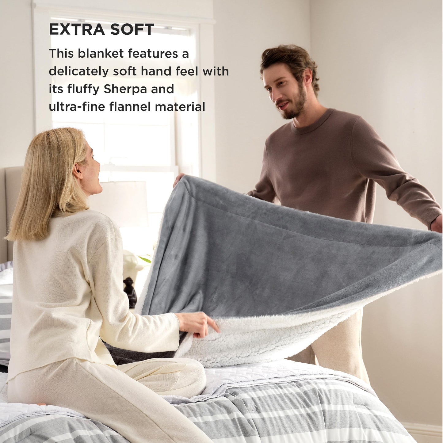 Bedsure Sherpa Fleece Throw Blanket, Grey, 50x60
