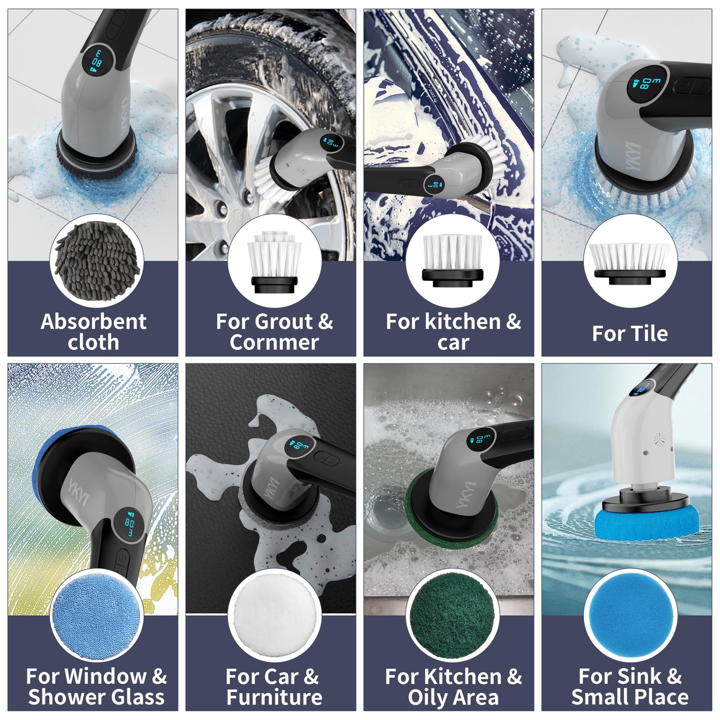 Cordless Electric Spin Scrubber with 8 Brush Heads