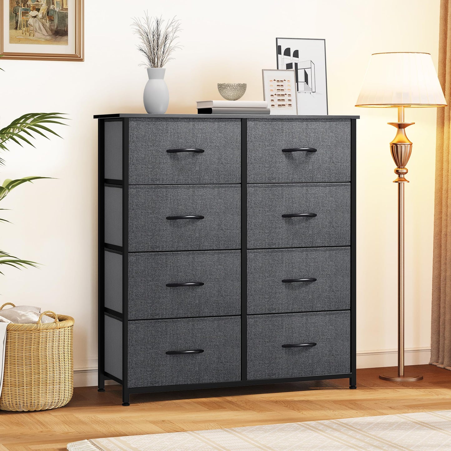 YITAHOME Fabric Dresser, Tall Storage Dresser with 8 Drawers, Black Dresser & Chest of Drawers, Storage Drawer Organizer for Closet, Living Room