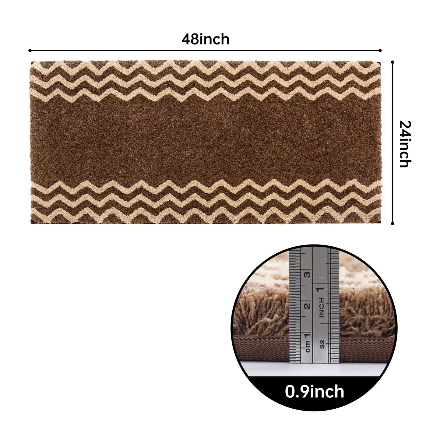 COSY HOMEER Extra Thick Bath Nursery Rugs for Bathroom - Anti-Slip Bath Mats Soft 100% Strong Polyester Rug Living Room Bedroom Home Mat Floor Water Absorbent (Brown,24x48 - Inches)