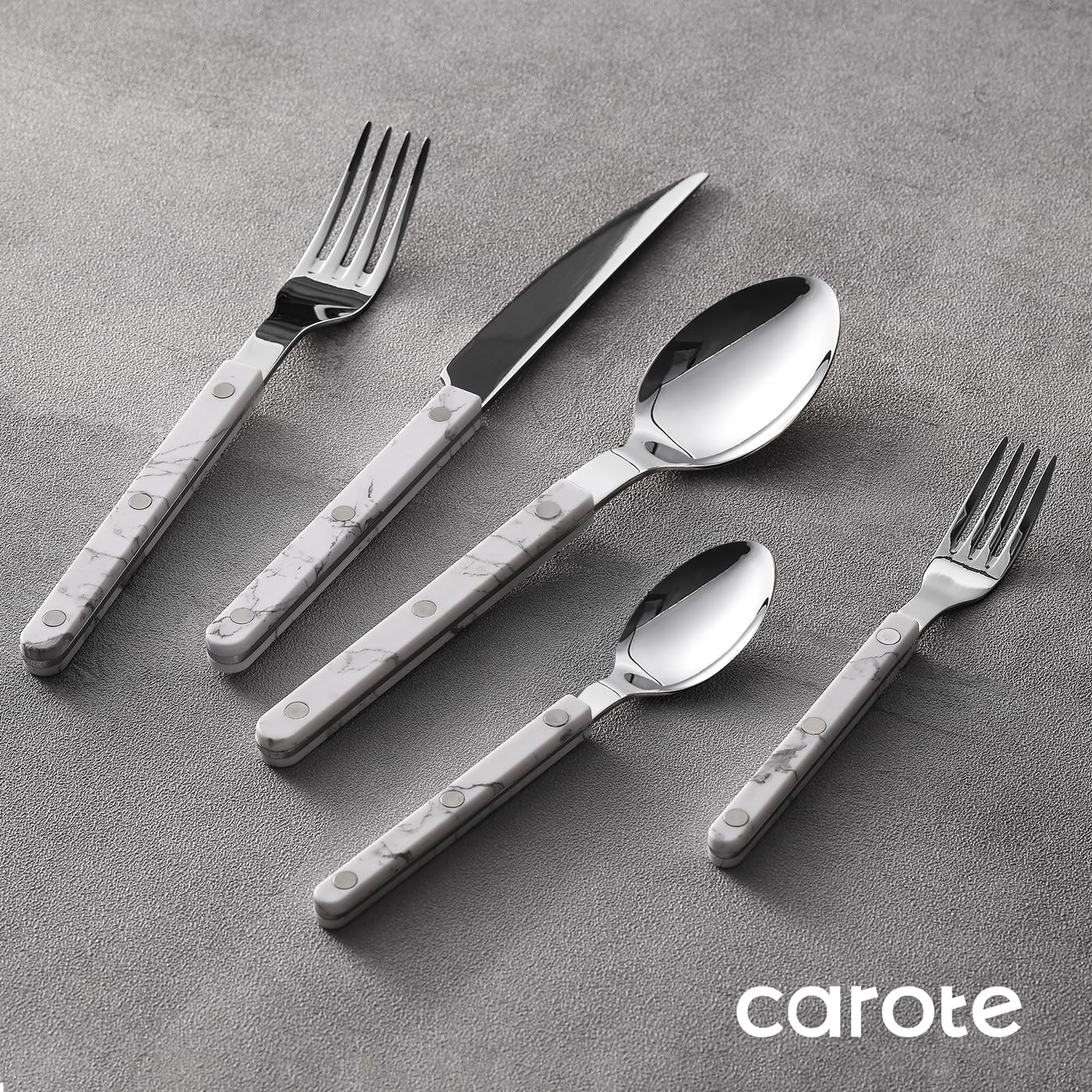 CAROTE 20-Piece Silverware Set, White Flatware set for 4, Stainless Steel Kitchen Utensil Set, Tableware Cutlery Set for Home