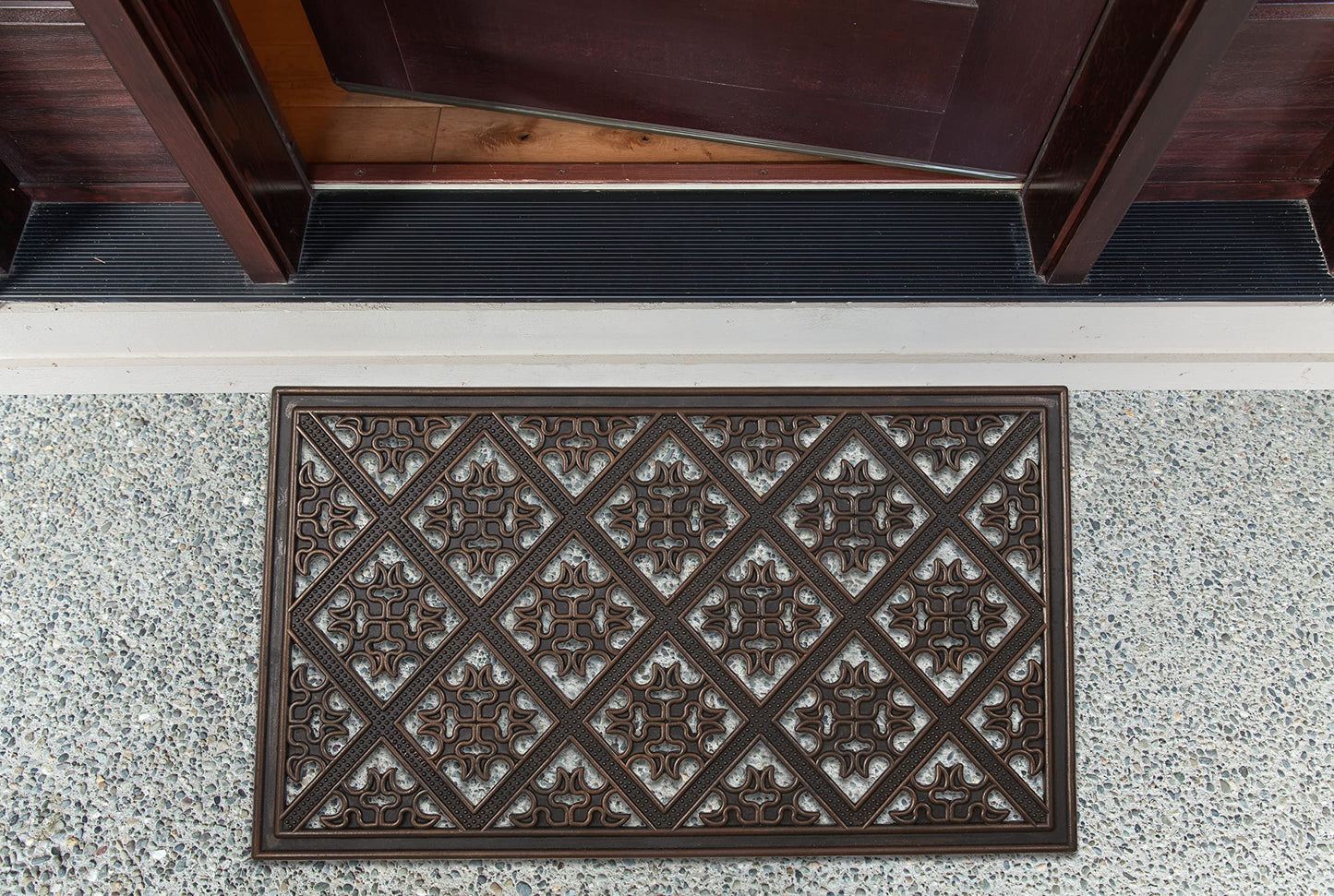 DII All Weather Rubber Doormat, Brown Lattice