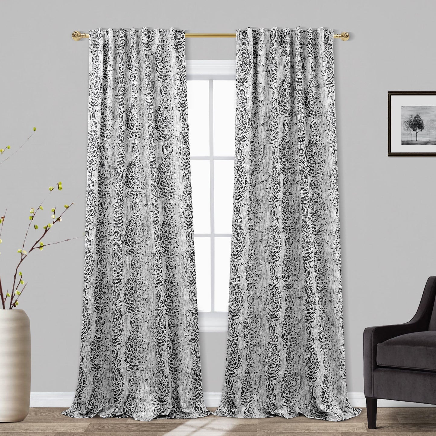Elegant Black Curtains with Boho Medallion Pattern