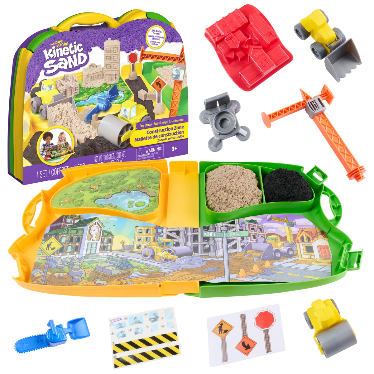 Kinetic Sand Construction Zone Playset with Trucks and Crane