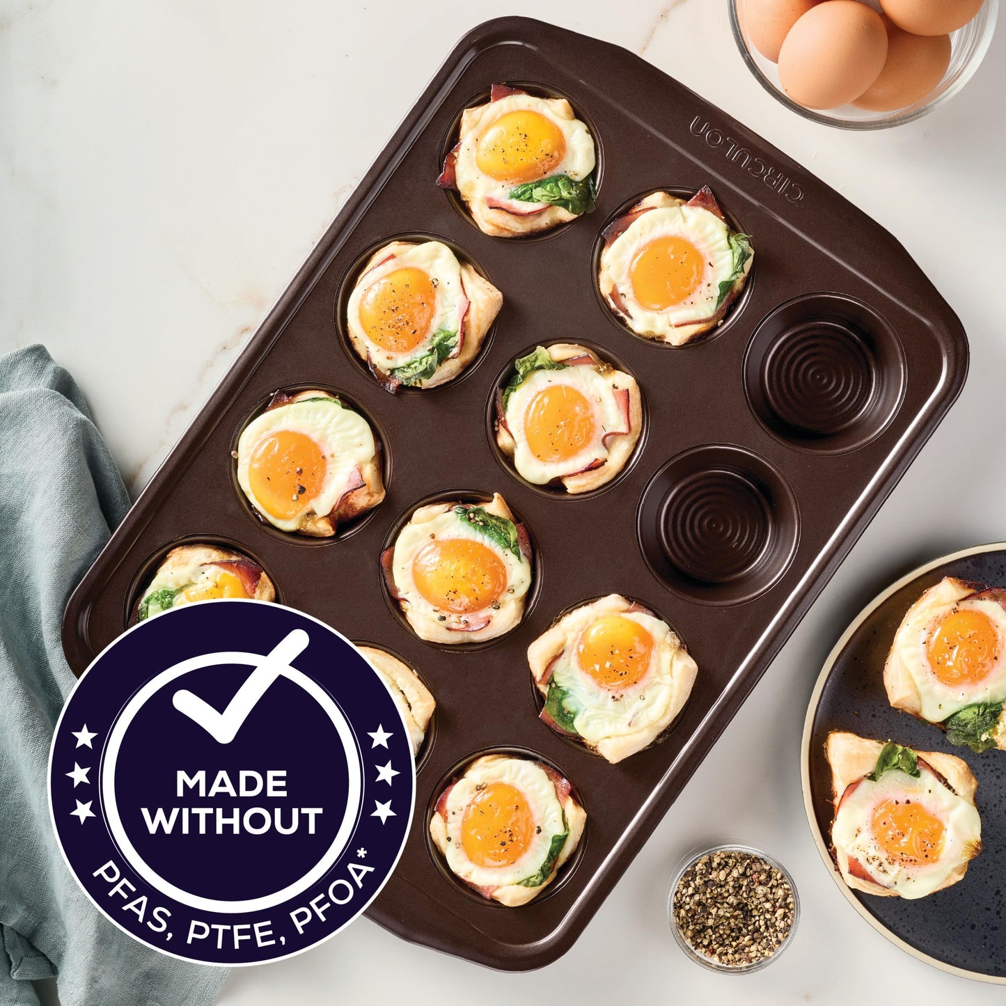 Circulon Nonstick 12-Cup Muffin Tin, Brown Steel