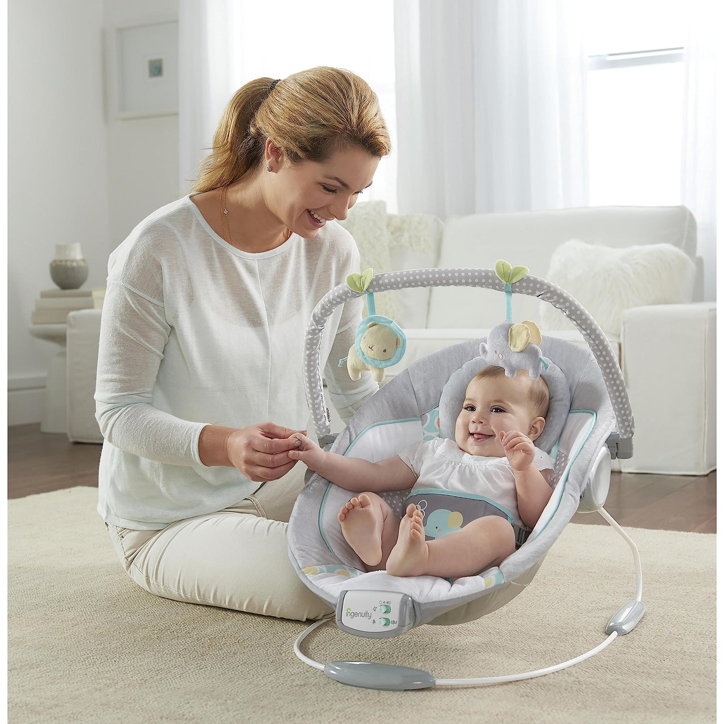 Ingenuity Soothing Baby Bouncer Infant Seat with Vibrations, -Toy Bar & Sounds, 0-6 Months Up to 20 lbs (Morrison)