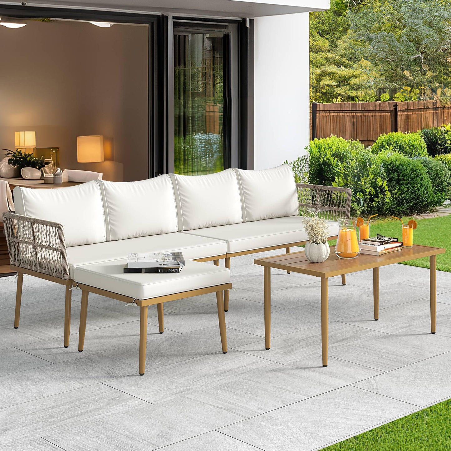 6-Piece Outdoor Rattan Sectional Sofa Set