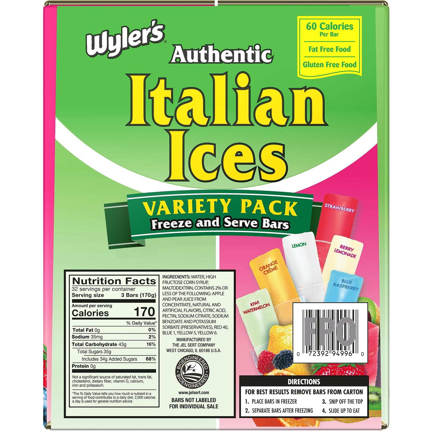 Wyler's Fat Free Italian Ice Freezer Bars 96ct