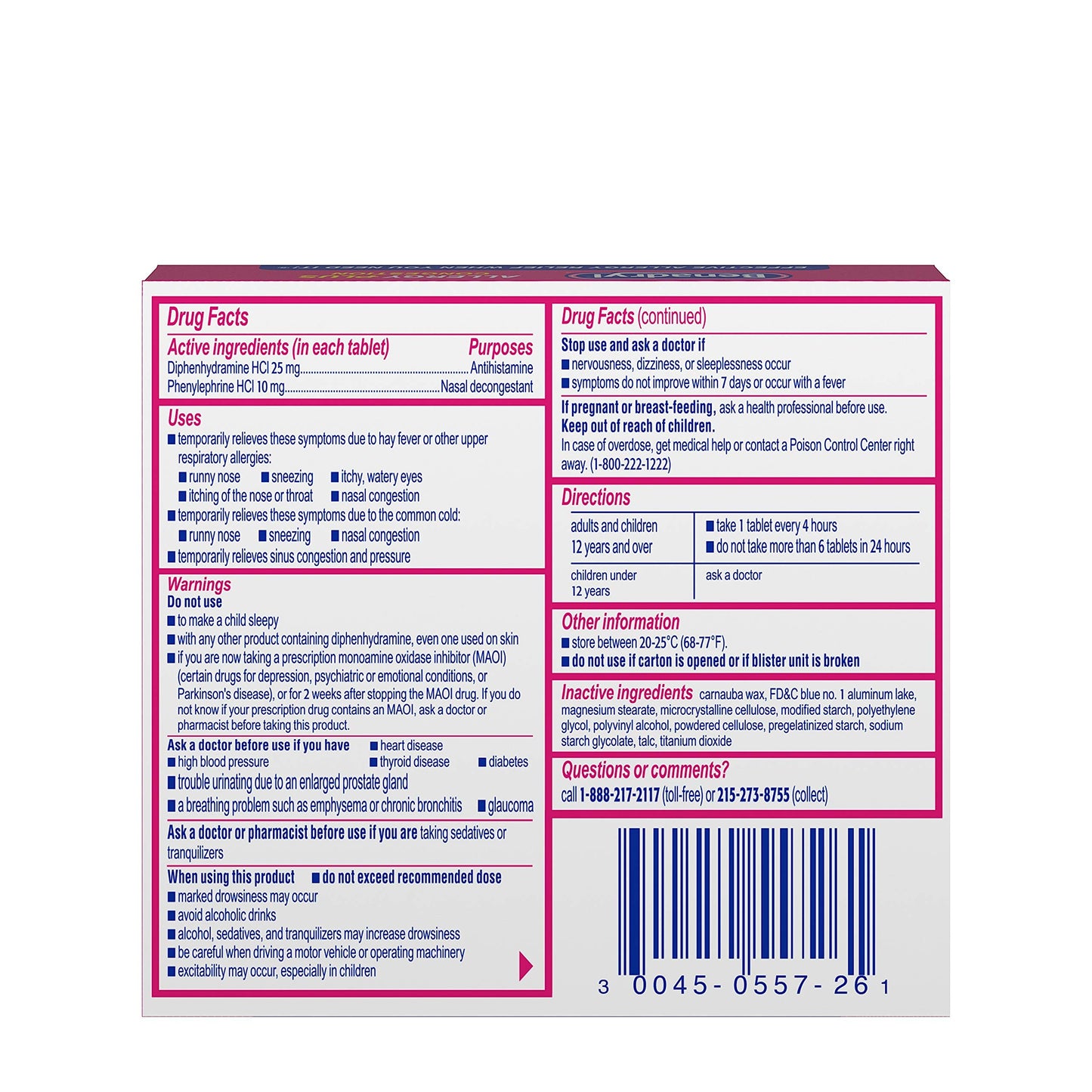Benadryl Allergy Plus Congestion Ultratabs with Diphenhydramine HCl Antihistamine & Phenylephrine HCl Nasal Decongestant, Allergy & Sinus Congestion Relief Tablets, 24 ct