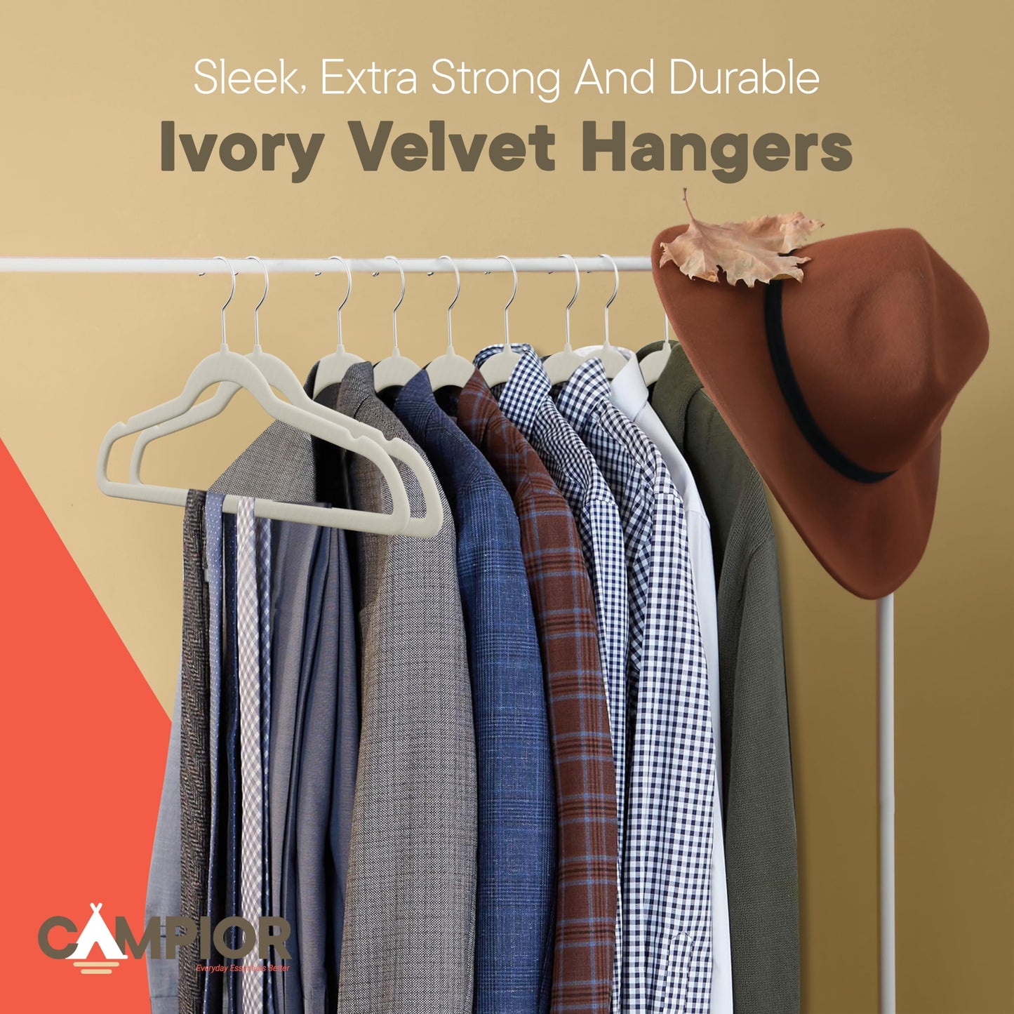 Ivory Velvet Hangers 100 Pack - Non-Slip, Space Saving