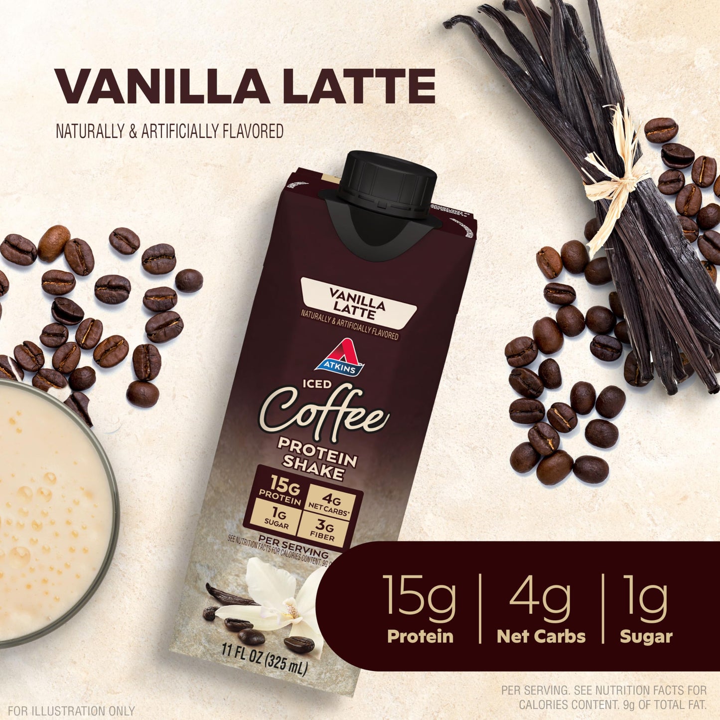 Atkins Vanilla Latte Protein Shake, 15g Protein