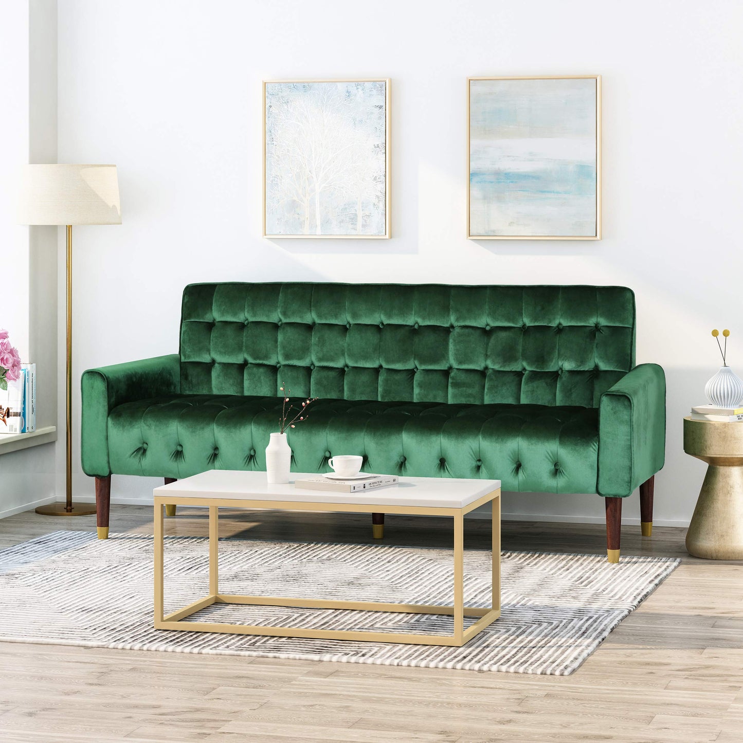 Christopher Knight Velvet Tufted Sofa, Emerald Gold