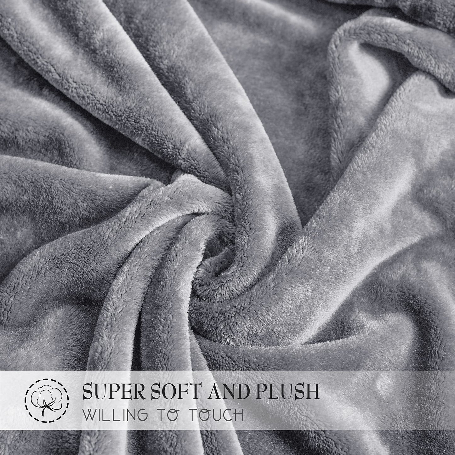 RYB HOME Throw Blanket Grey Fleece Blankets Soft Lightweight Warm and Cozy Light Grey Travel Size Flannel Blanket for Couch Bed Sofa, W50 x L60 inch