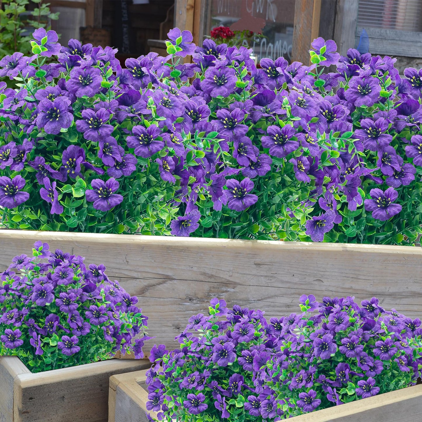 DRT DERUITAI Artificial Flowers for Outdoors 20 Bundles Faux Outside Flowers No Fade UV Resistant Fake Plastic Shrubs Home Outdoor Decor (Purple)