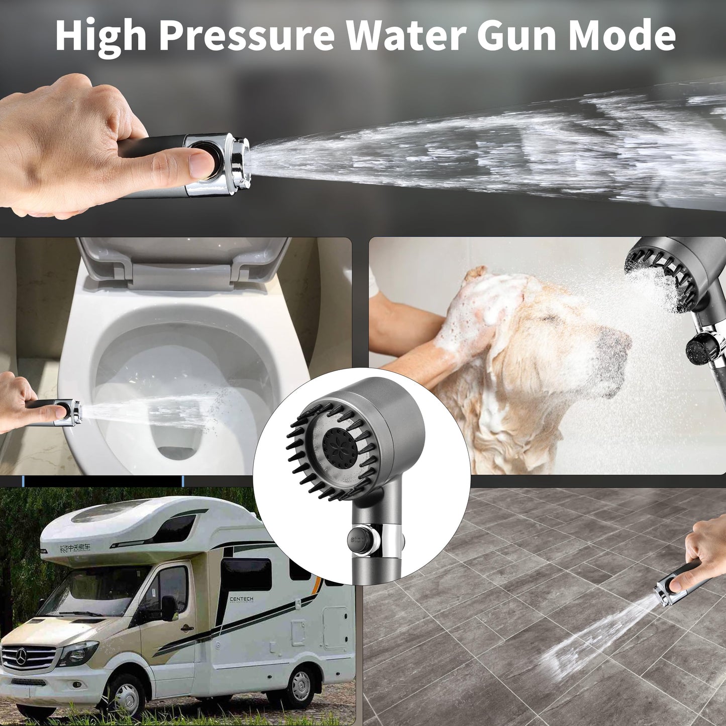 Iopsk Fitered Shower Head with Handheld for Hard Water, High Pressure Handheld Shower Heads with On Off Switch, Showerhead with Long Hose(Gun Grey,2 Filters)