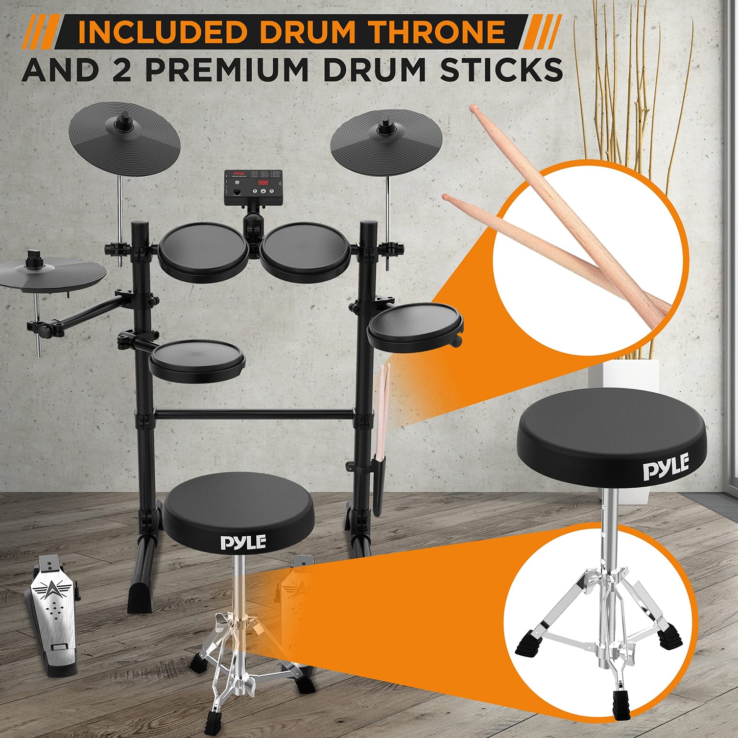 7-Piece Pyle Electronic Drum Set with MIDI Support
