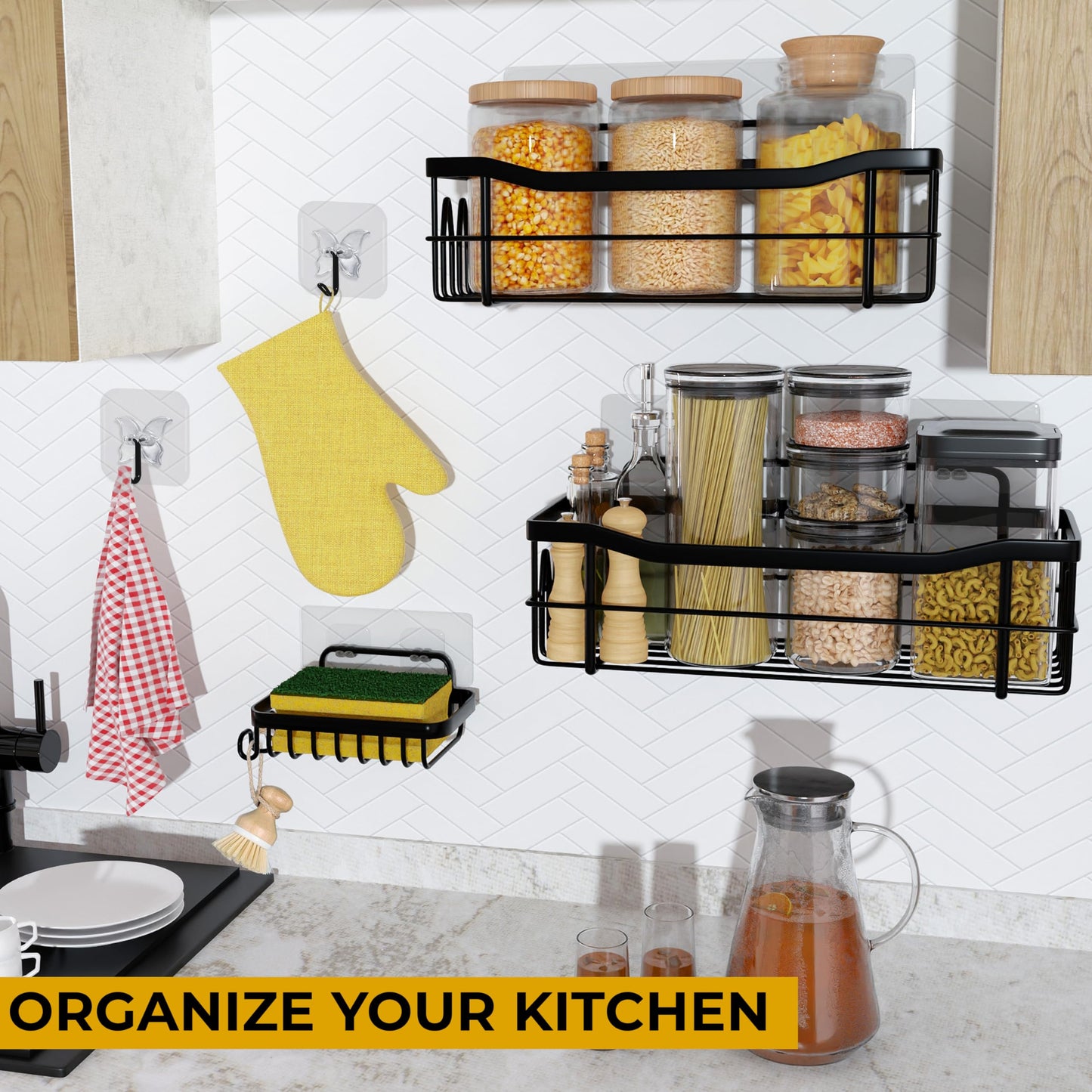 MAYRO Shower Shelves 5 Pack - Rustproof Shower Caddy - Easy to Install - Self Adhesive Bathroom Shower Organizer - Durable Shower Shelf for Inside Shower - Large Capacity Black Shower Rack