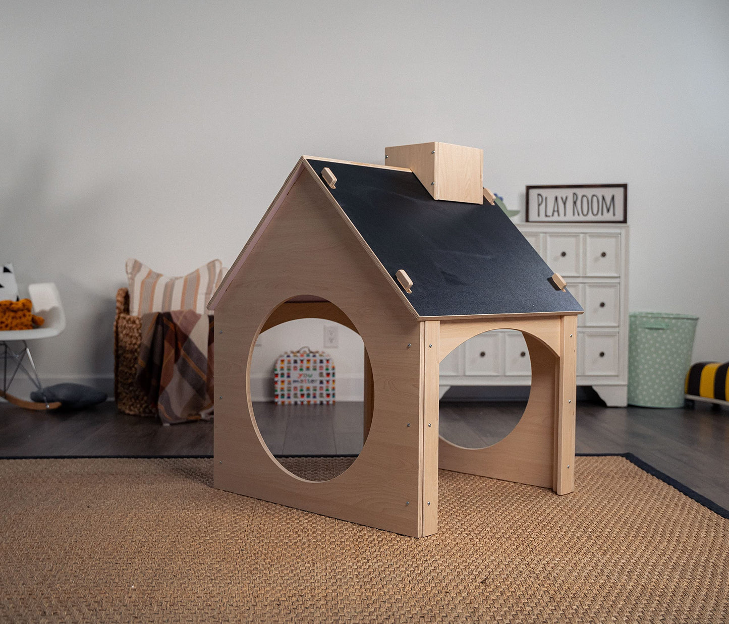 Avenlur Montessori Wooden Playhouse with Chalkboard Roof