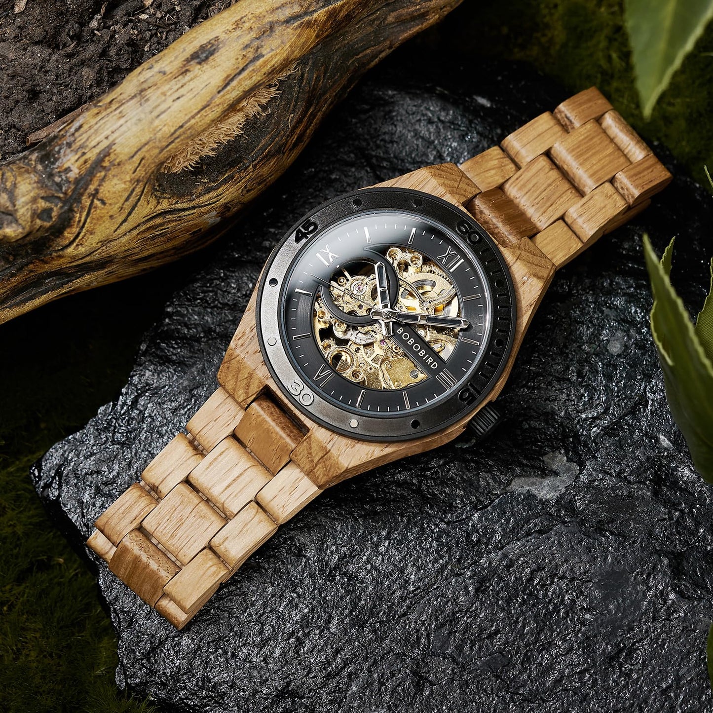 BOBO BIRD Men's Luxury Wooden Skeleton Watch