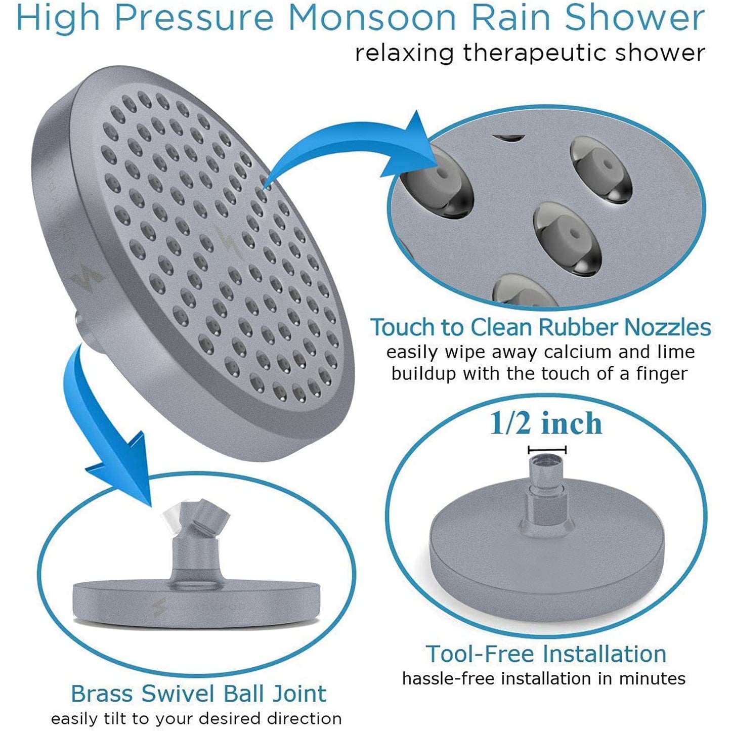 SparkPod High Pressure Rain Shower Head - Charcoal