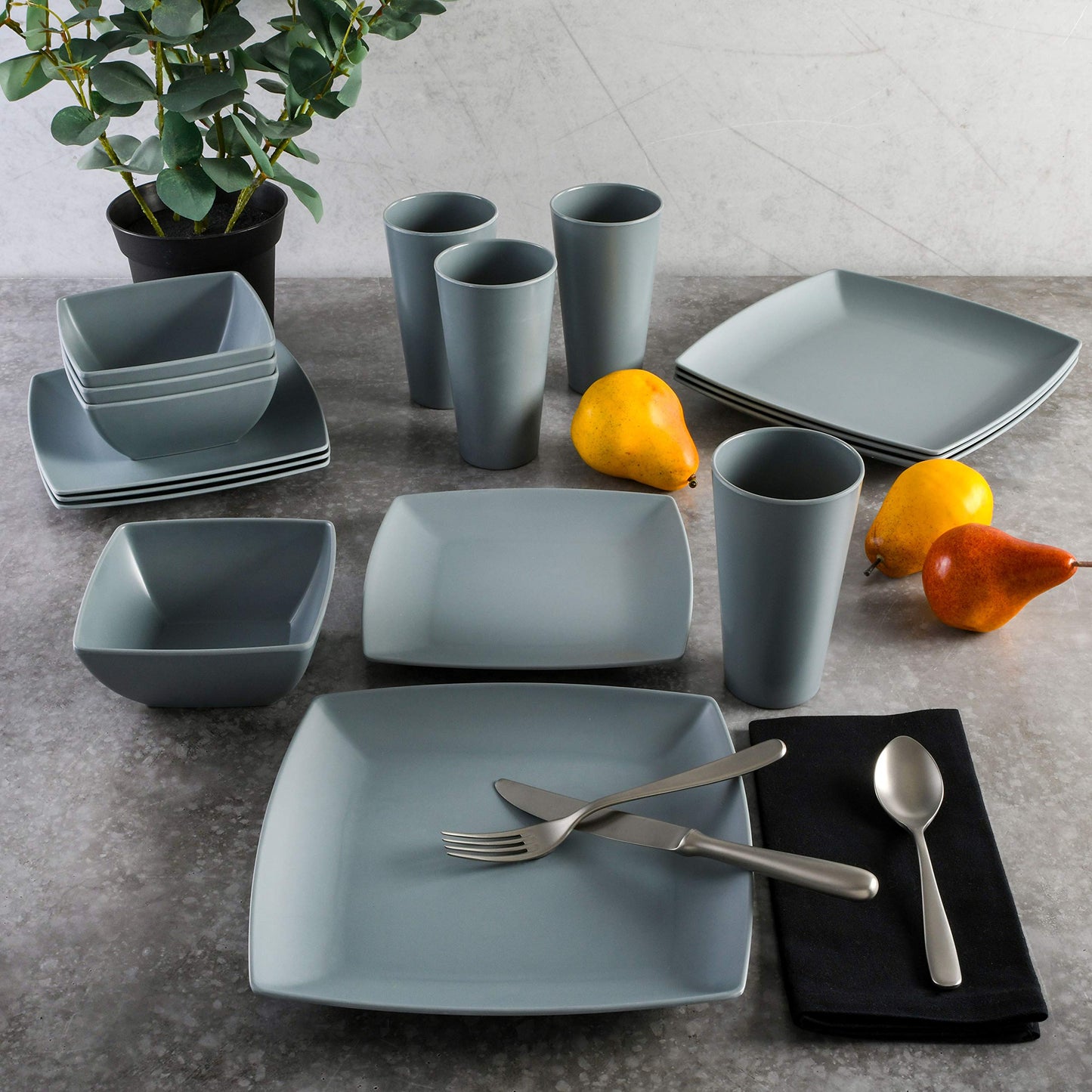 Gibson Melamine Dinnerware Set for Four, Grey