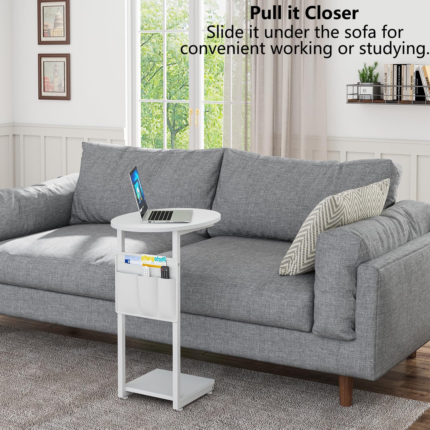 C Shaped Side Table with Storage Bag