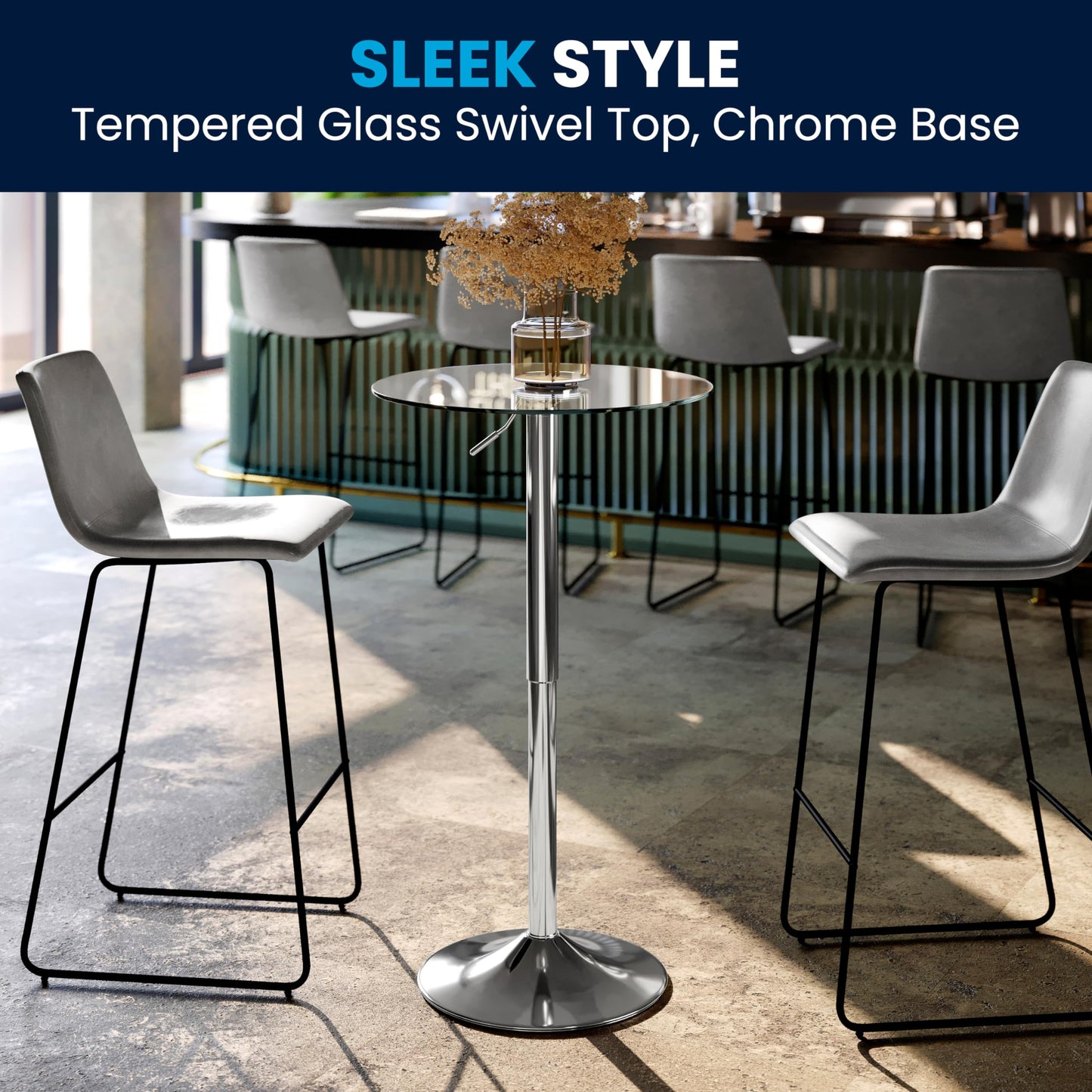 Flash Furniture Adjustable Height Glass Cocktail Table
