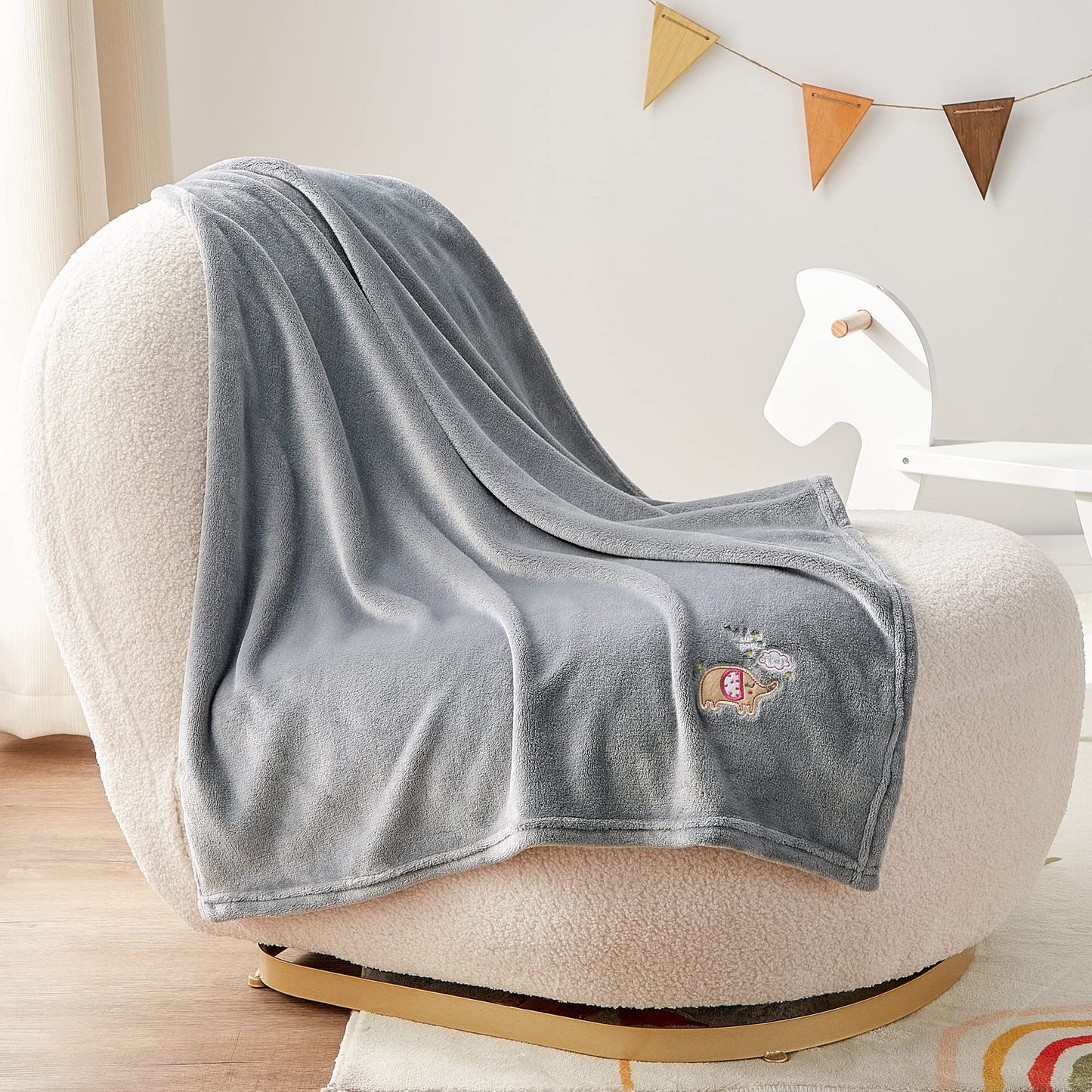 BEDELITE Baby Blankets for Boys Girls 30" x 40", Soft Cozy Fuzzy Fleece Blanket with Embroidered Elephant, Warm Breathable Infant Newborn Toddler Blanket for Crib Stroller Travel, Grey
