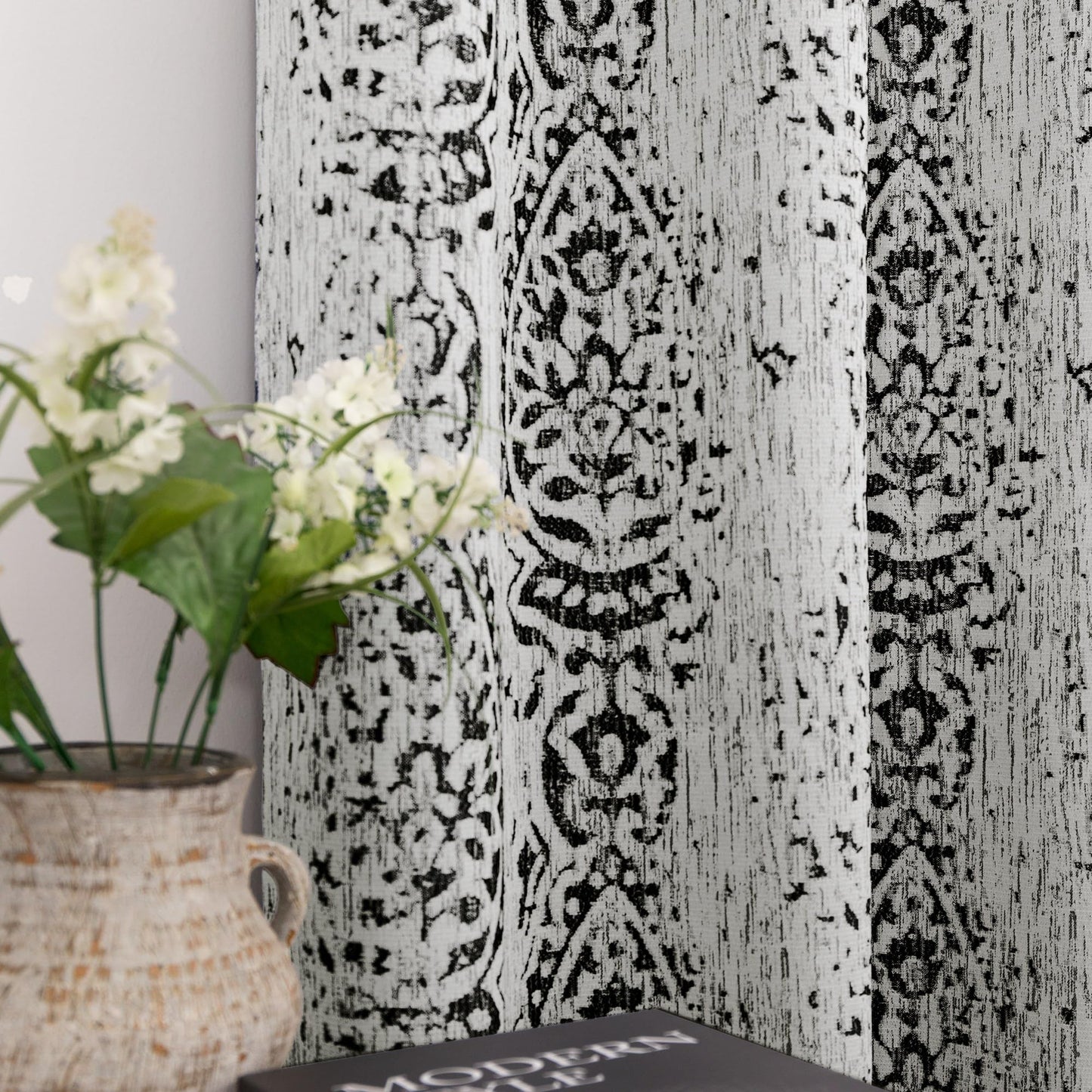 Elegant Black Curtains with Boho Medallion Pattern
