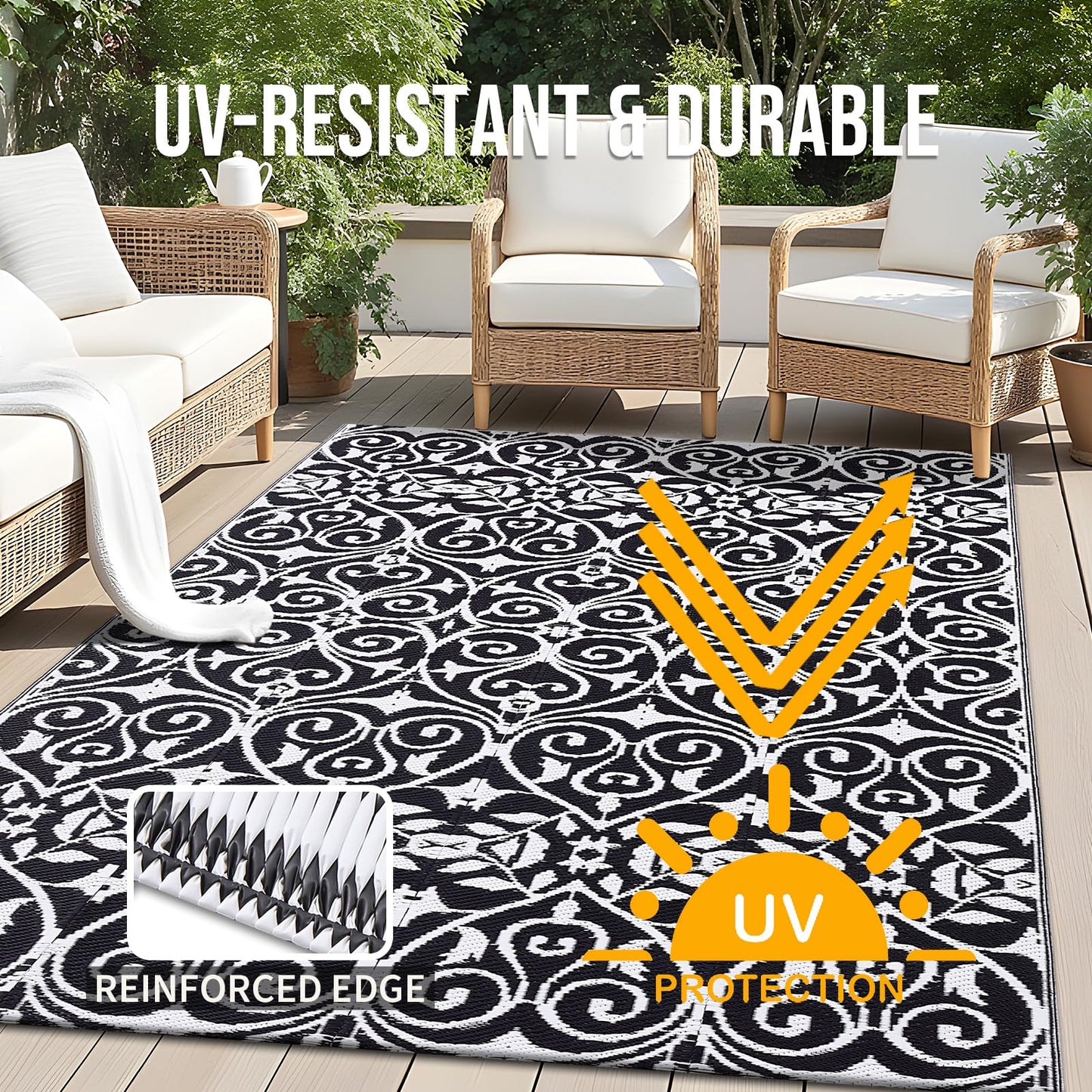 5x8 Outdoor Waterproof Rug for Patio & Deck